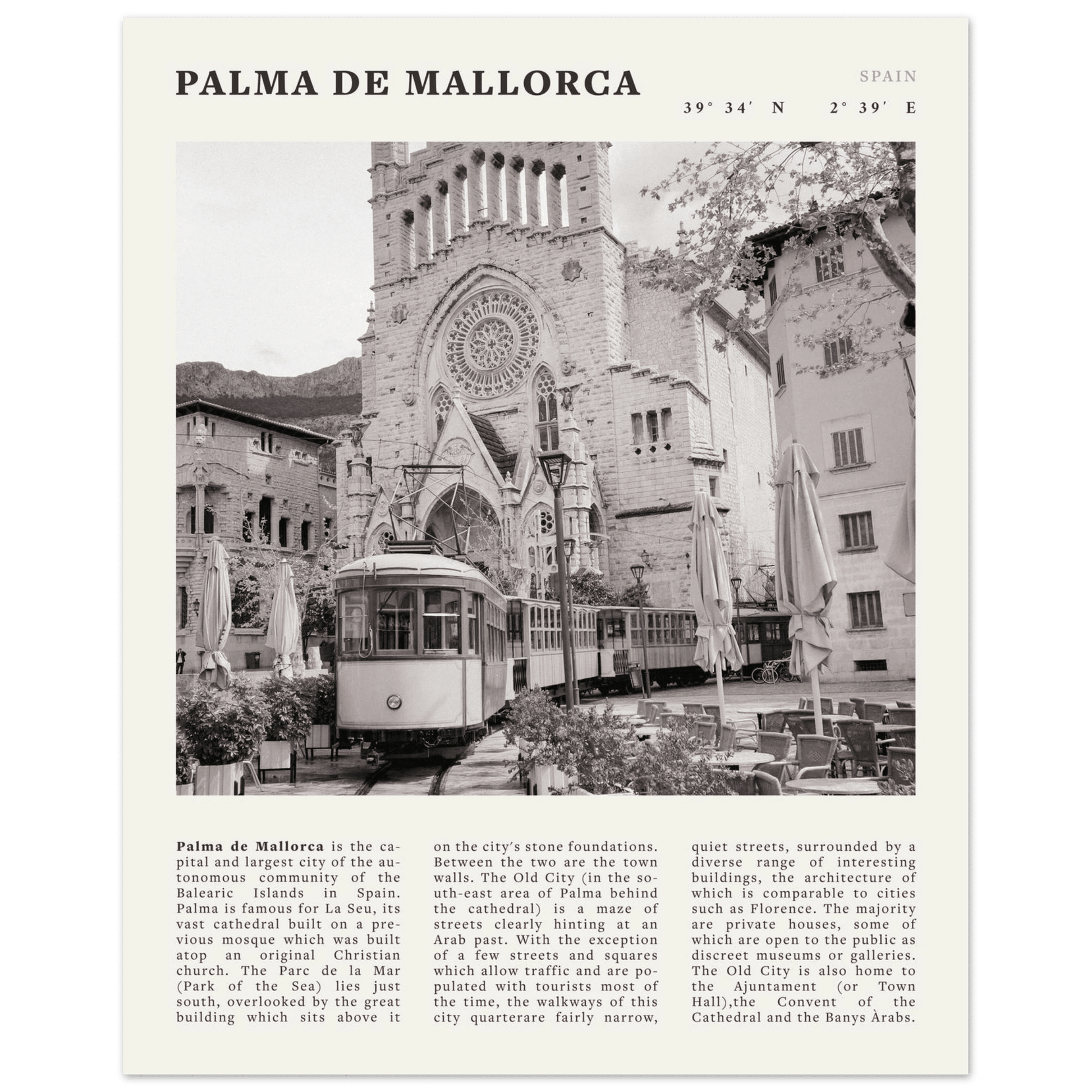 Palma de Mallorca Poster | Black & White Spain Wall Art | Travel Print | Mediterranean Decor - Evergreen Posters