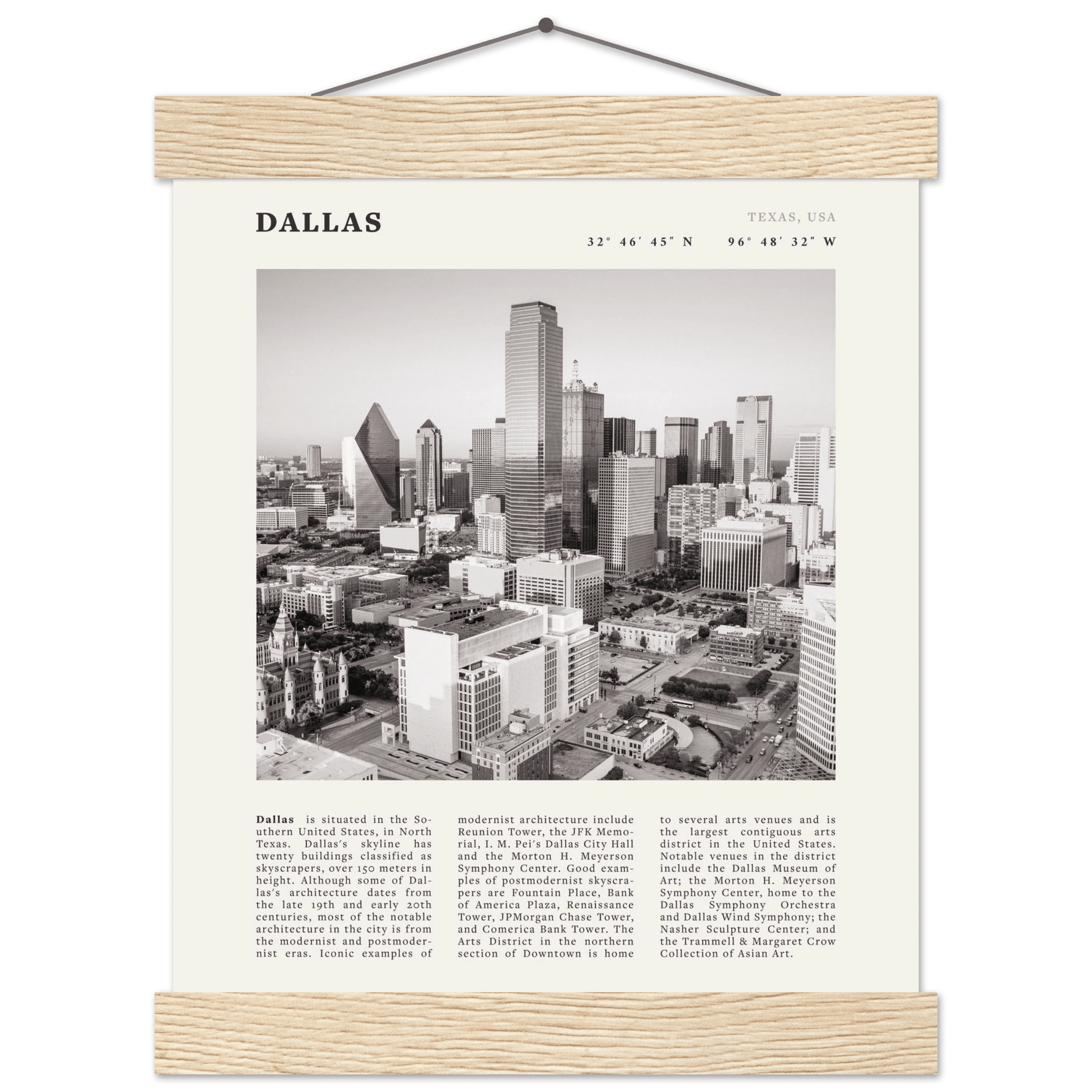 Dallas Poster | Black & White Texas Skyline Wall Art | City Travel Print Decor - Evergreen Posters