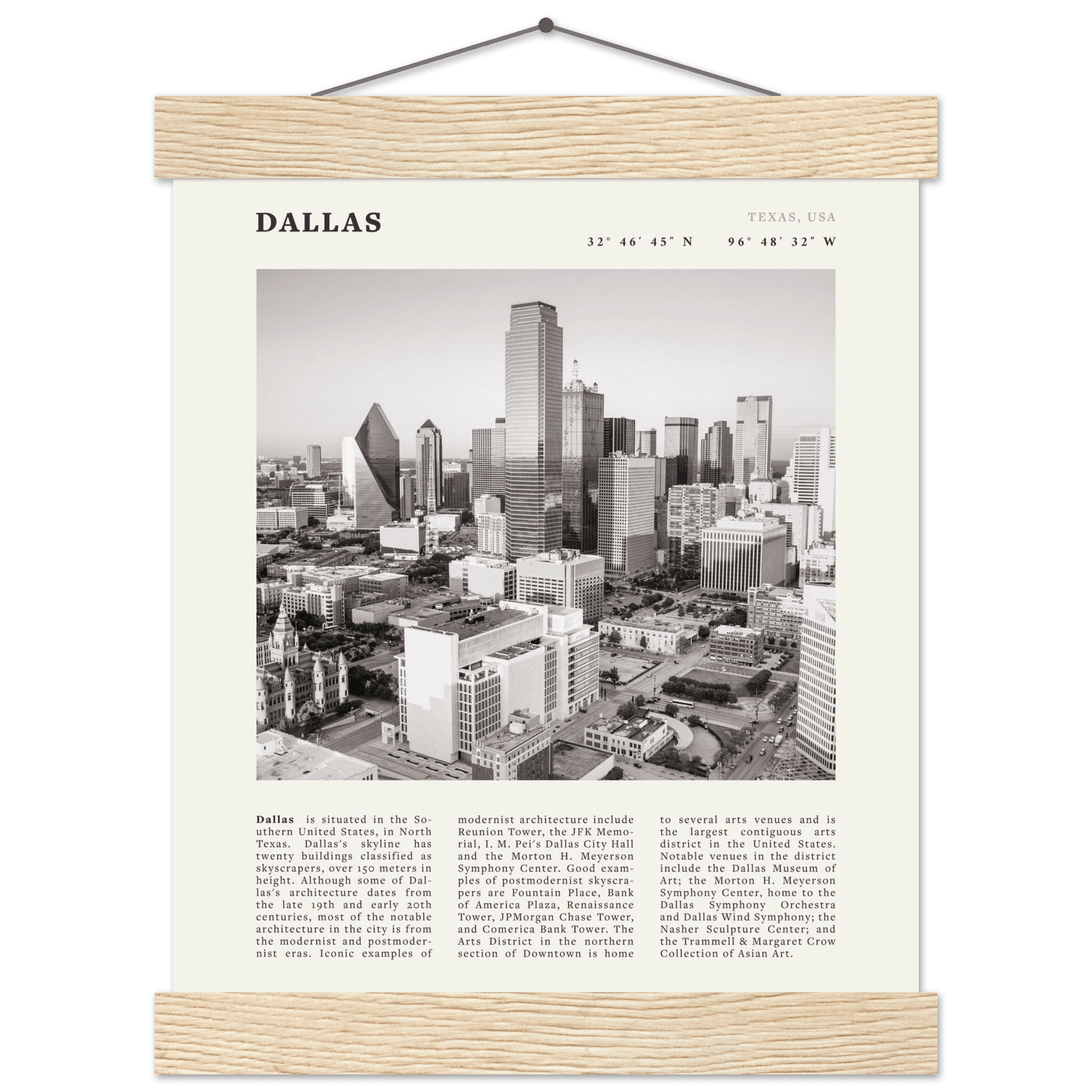 Dallas Poster | Black & White Texas Skyline Wall Art | City Travel Print Decor - Evergreen Posters