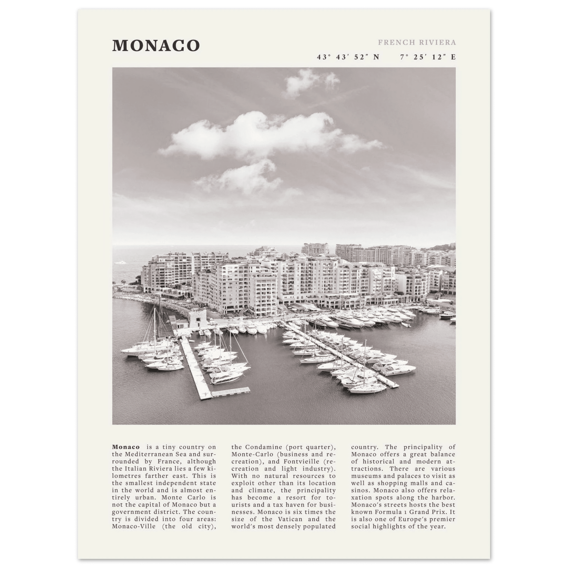 Monaco Poster Black and White – Vintage Monte Carlo Harbor Print (Digital & Printed Options) - Evergreen Posters
