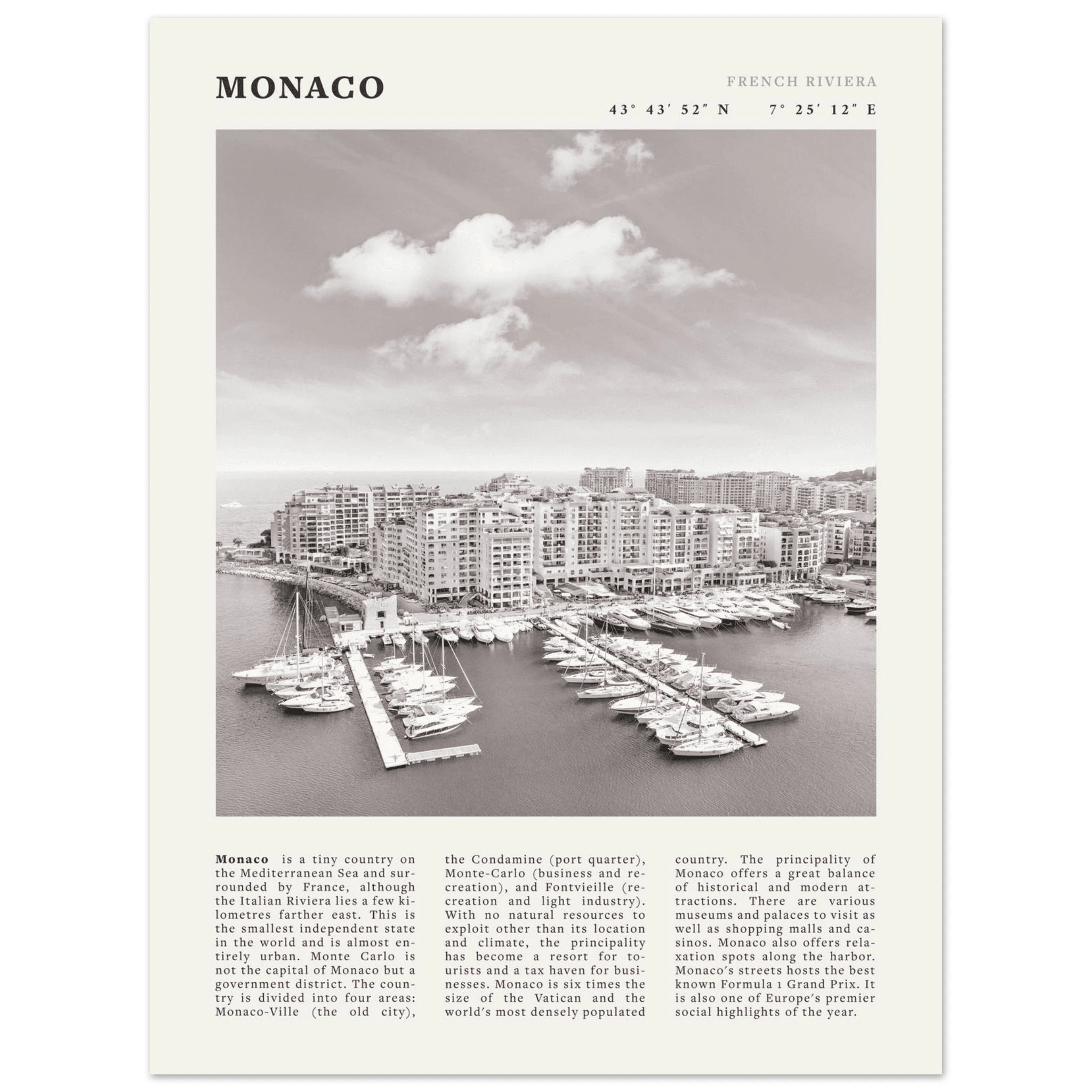 Monaco Poster Black and White – Vintage Monte Carlo Harbor Print (Digital & Printed Options) - Evergreen Posters