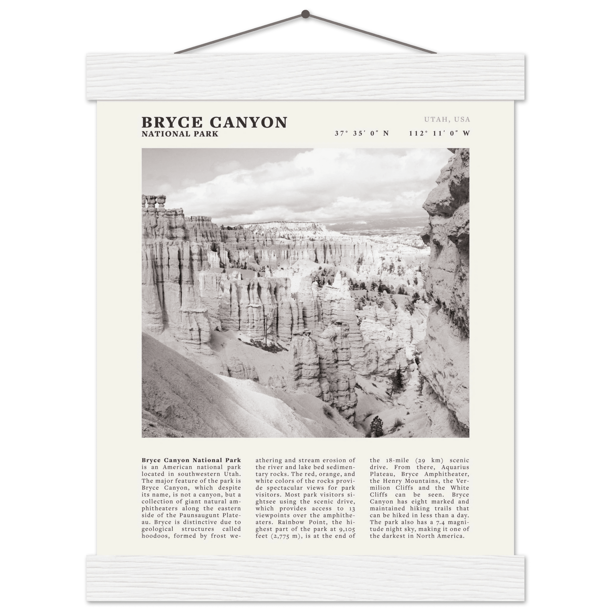 Bryce Canyon National Park Poster | Black & White Utah Hoodoos Wall Art Print - Evergreen Posters - 44