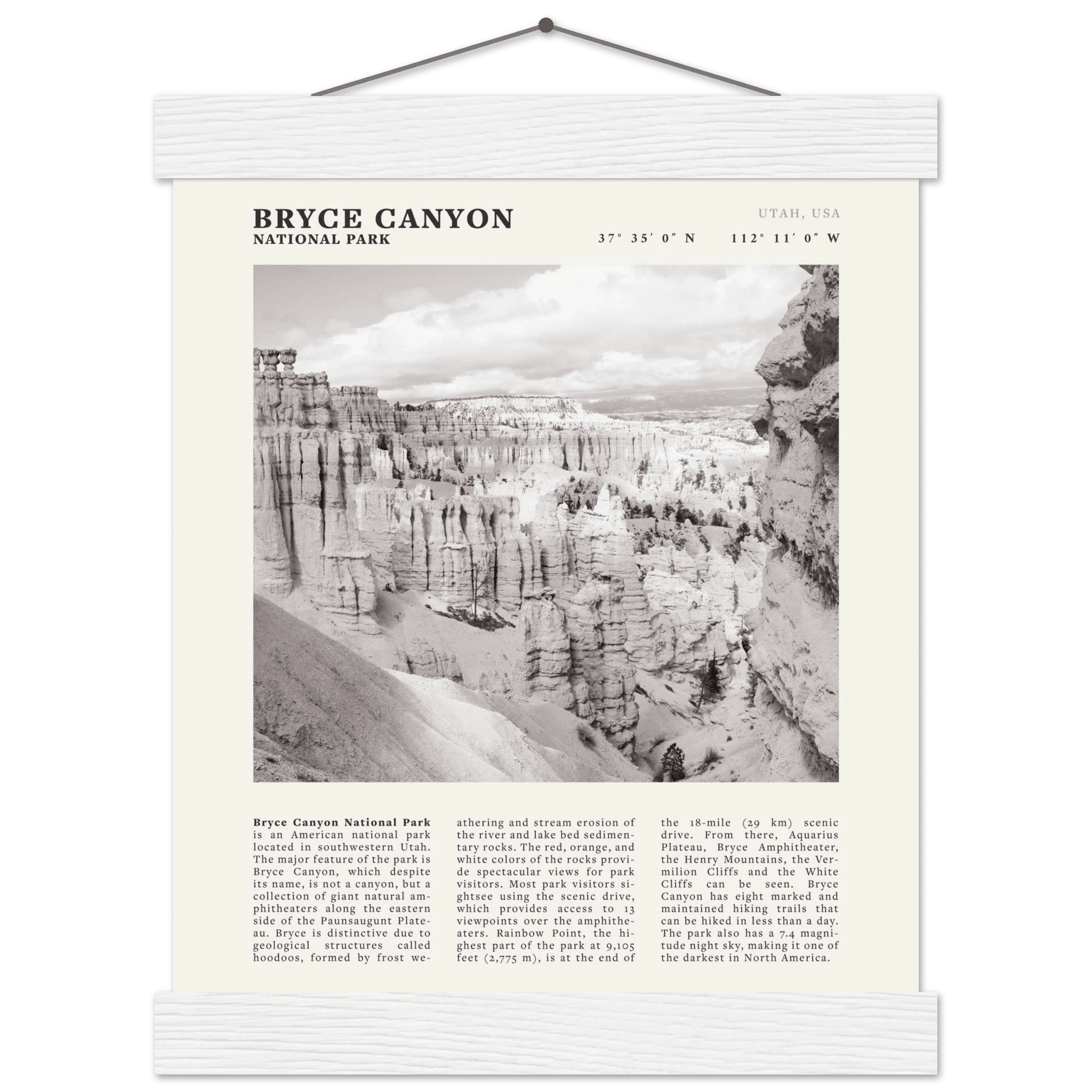 Bryce Canyon National Park Poster | Black & White Utah Hoodoos Wall Art Print - Evergreen Posters - 44