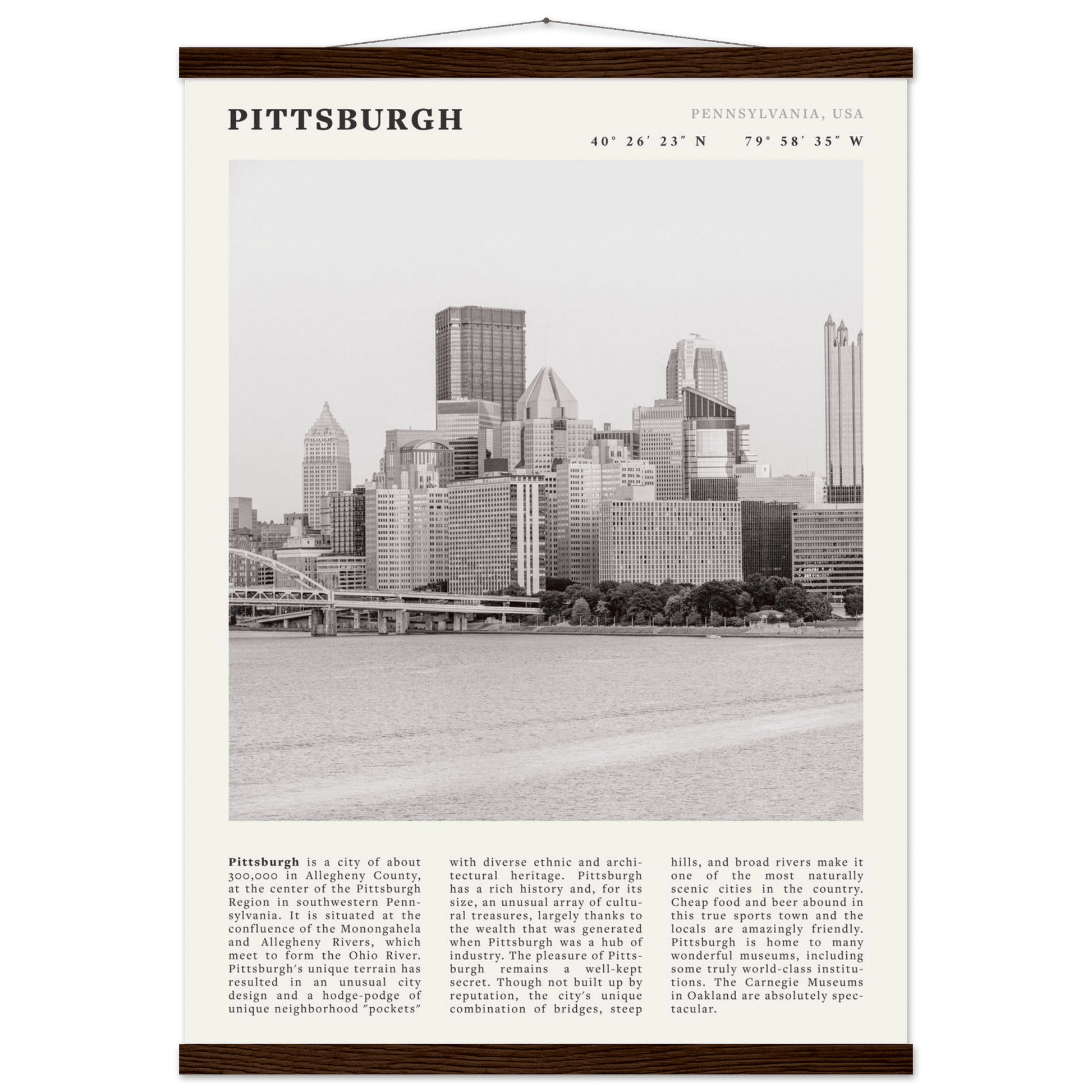 Pittsburgh Poster | Black & White Pennsylvania Skyline Wall Art | PA Travel Print - Evergreen Posters
