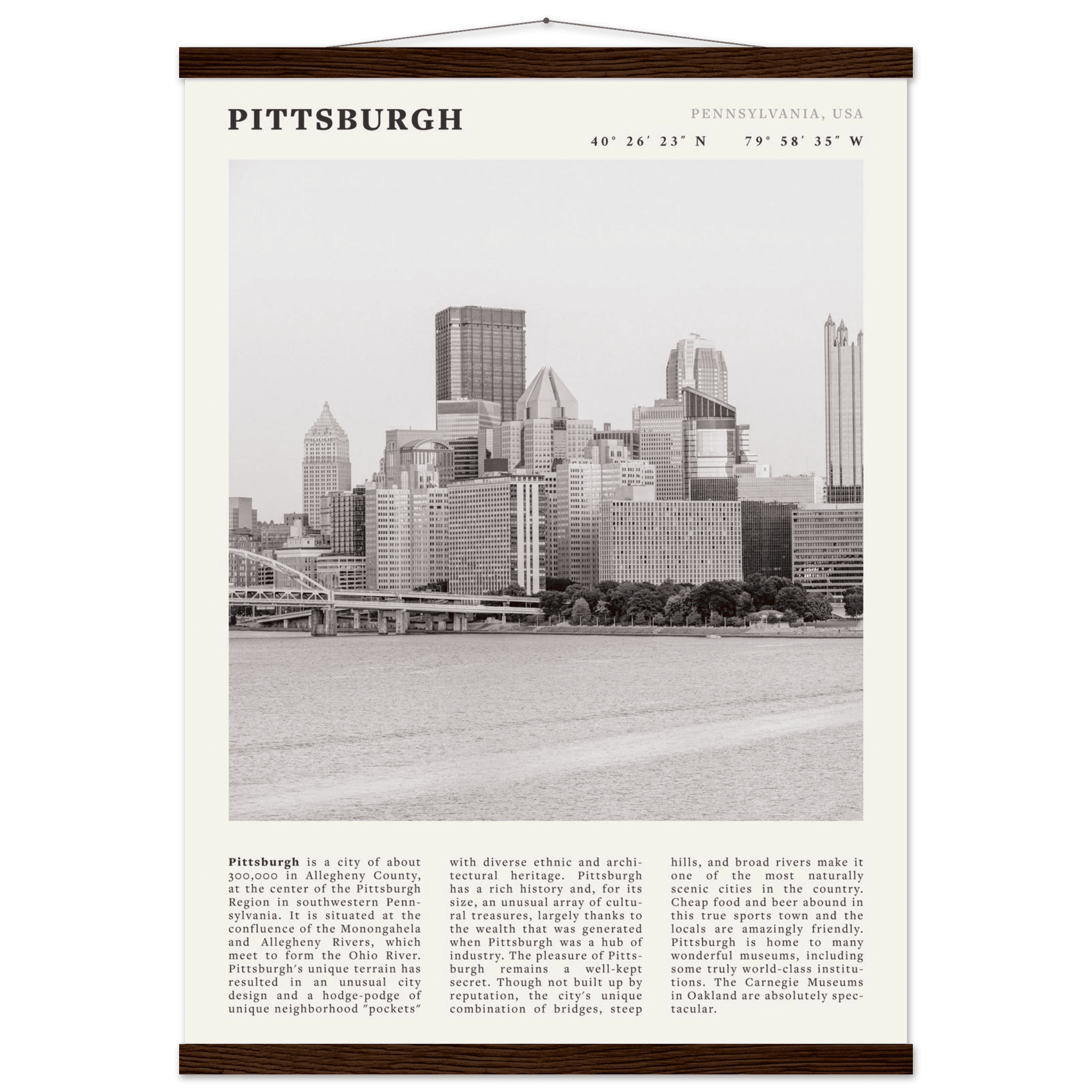 Pittsburgh Poster | Black & White Pennsylvania Skyline Wall Art | PA Travel Print - Evergreen Posters