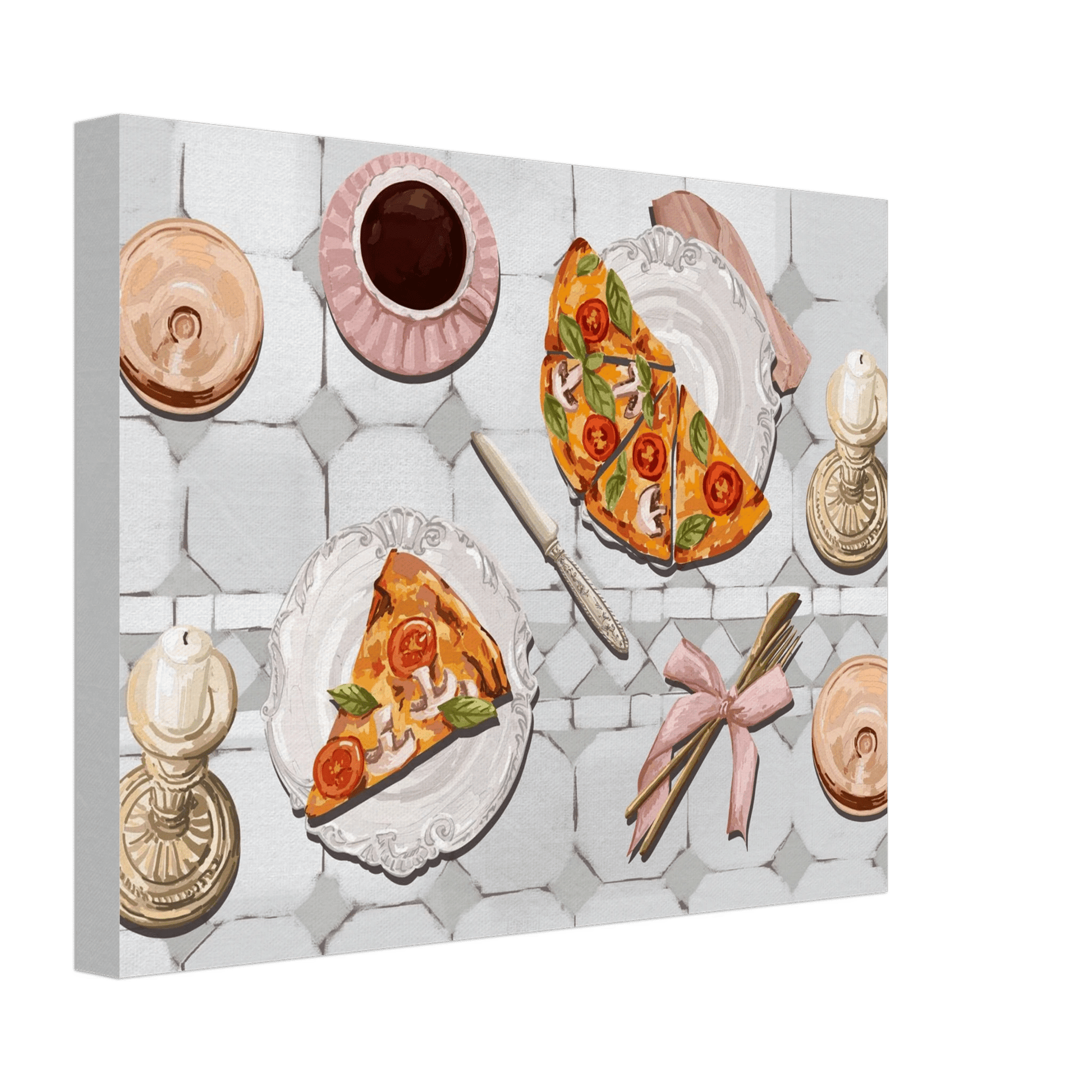 Pizza & Tea Kitchen Poster | Horizontal Food Wall Art | Italian Dining Room Print - Evergreen Posters
