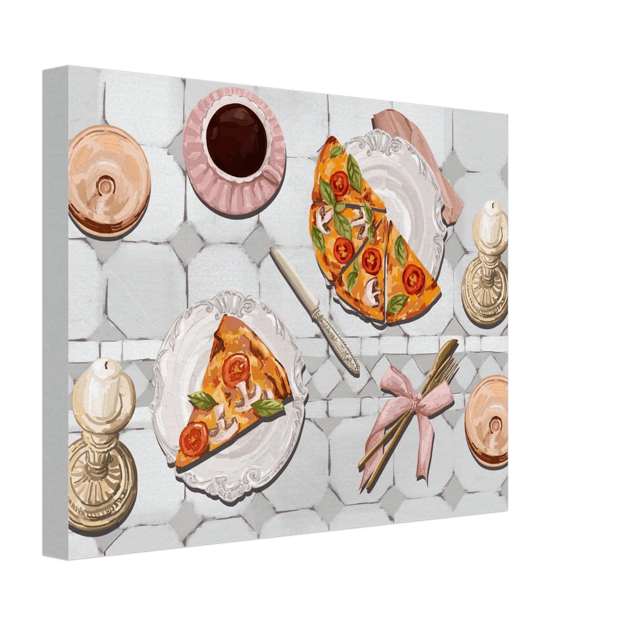 Pizza & Tea Kitchen Poster | Horizontal Food Wall Art | Italian Dining Room Print - Evergreen Posters