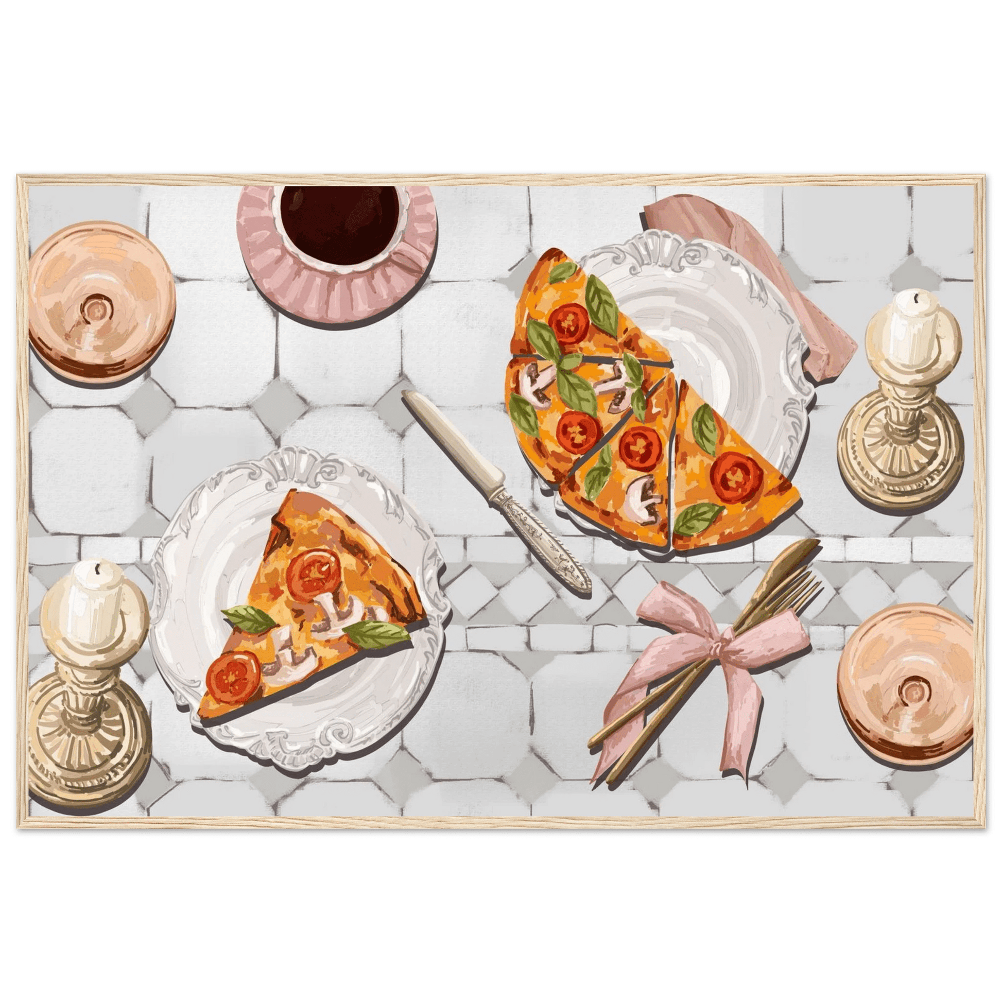 Pizza & Tea Kitchen Poster | Horizontal Food Wall Art | Italian Dining Room Print - Evergreen Posters