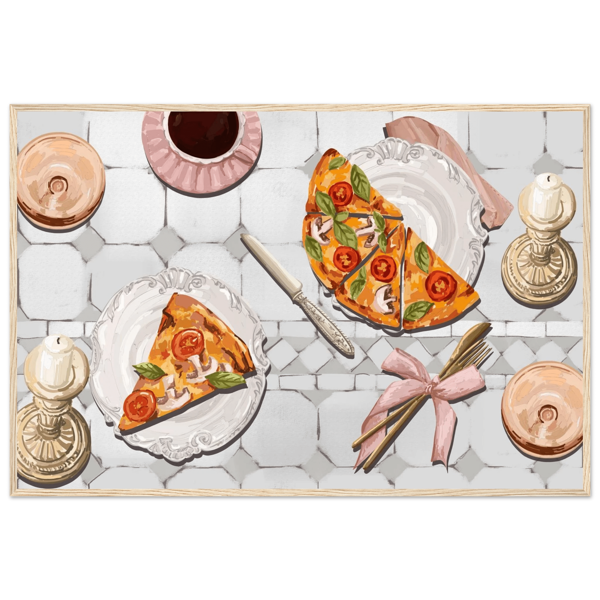 Pizza & Tea Kitchen Poster | Horizontal Food Wall Art | Italian Dining Room Print - Evergreen Posters