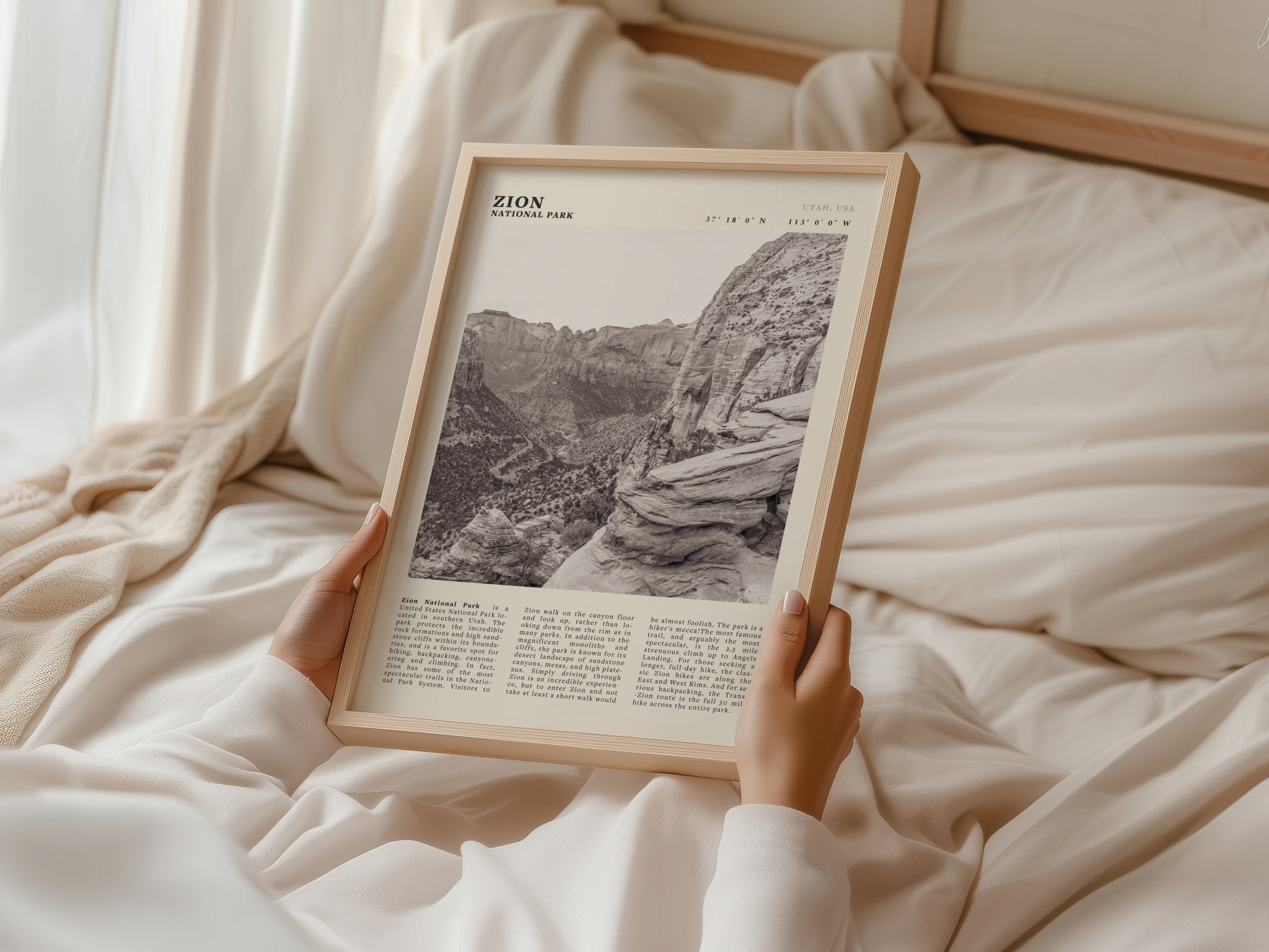 Zion National Park Poster | Black & White Utah Canyon Wall Art | USA Travel Print - Evergreen Posters