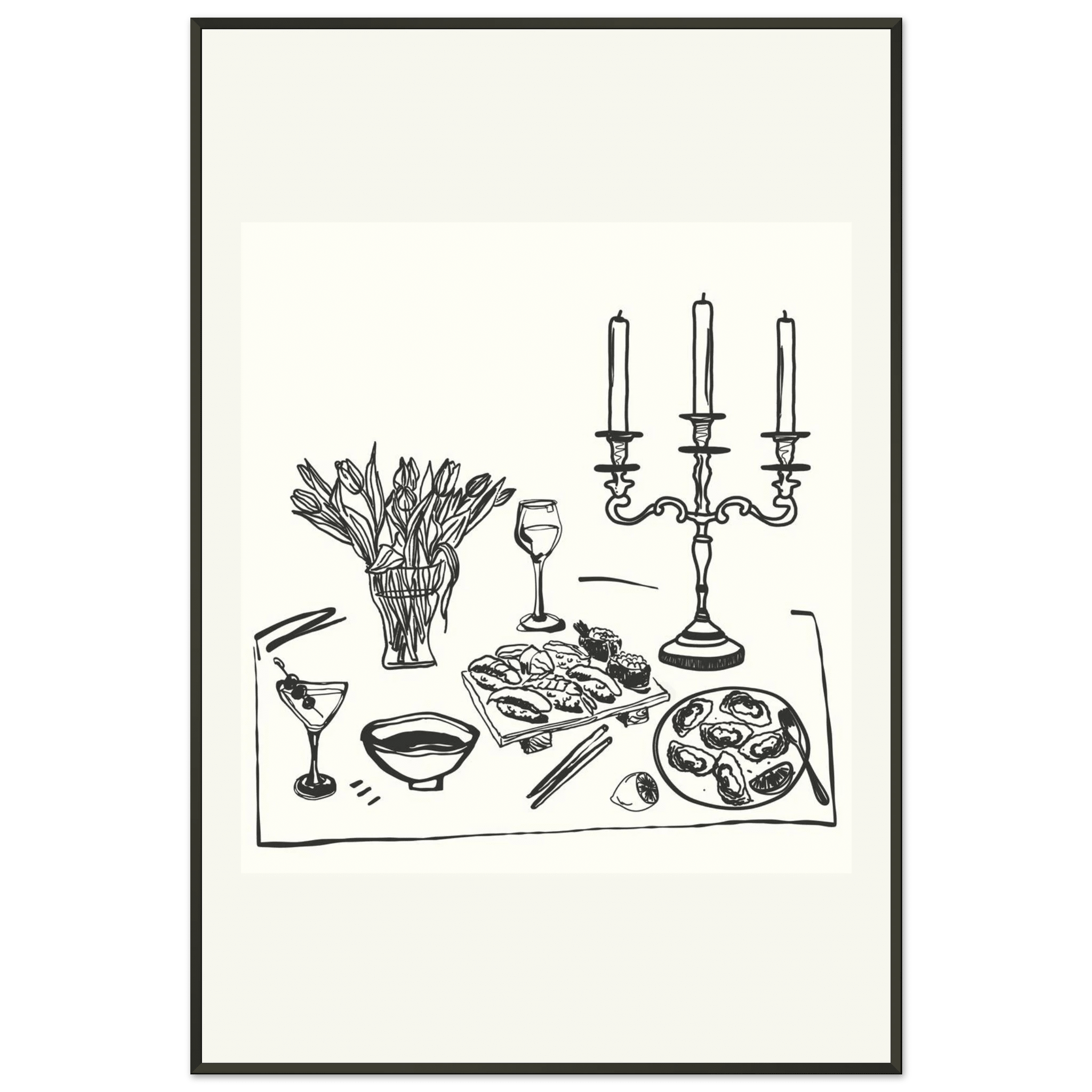 Fine Dining Table Print | Black Line Art Kitchen Wall Art | Elegant Dining Room Poster - Evergreen Posters