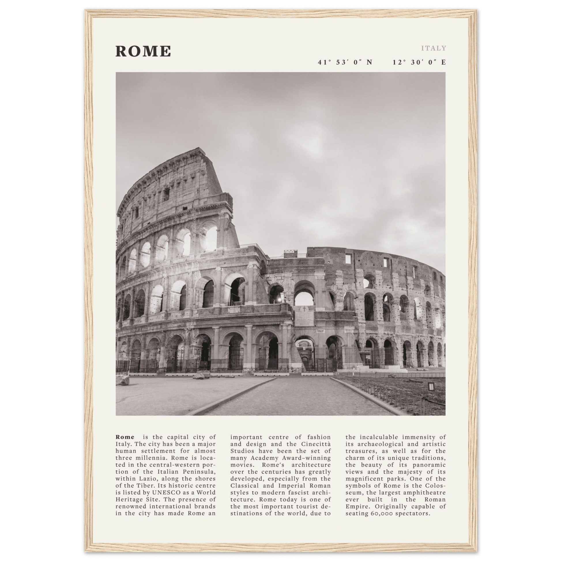 Rome Poster | Black & White Colosseum Wall Art | Italy Travel Print | Roman Decor - Evergreen Posters