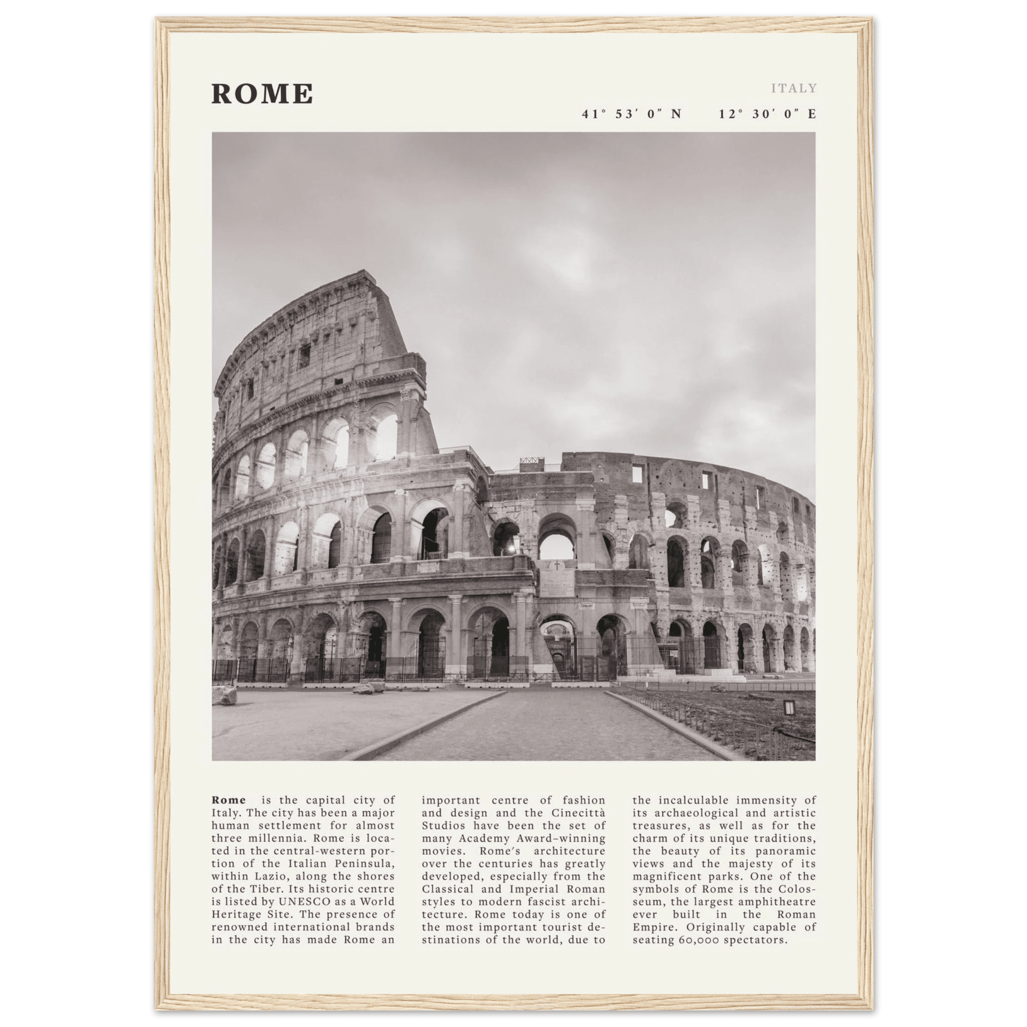 Rome Poster | Black & White Colosseum Wall Art | Italy Travel Print | Roman Decor - Evergreen Posters