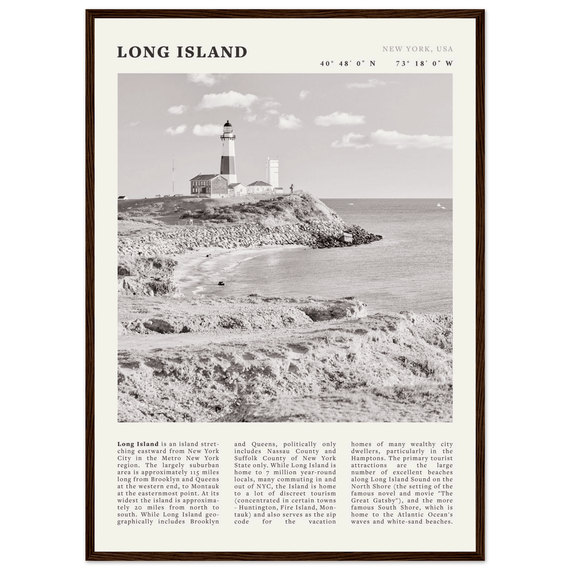 Long Island Poster | Black & White Montauk Lighthouse Wall Art | New York Print - Evergreen Posters