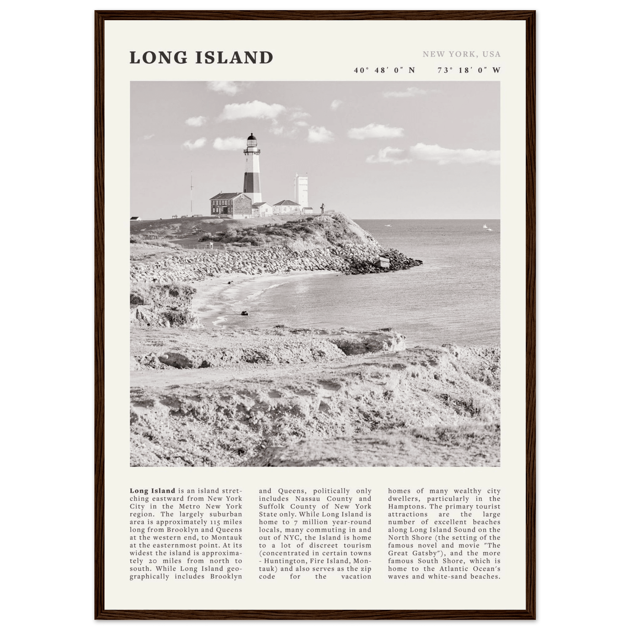 Long Island Poster | Black & White Montauk Lighthouse Wall Art | New York Print - Evergreen Posters