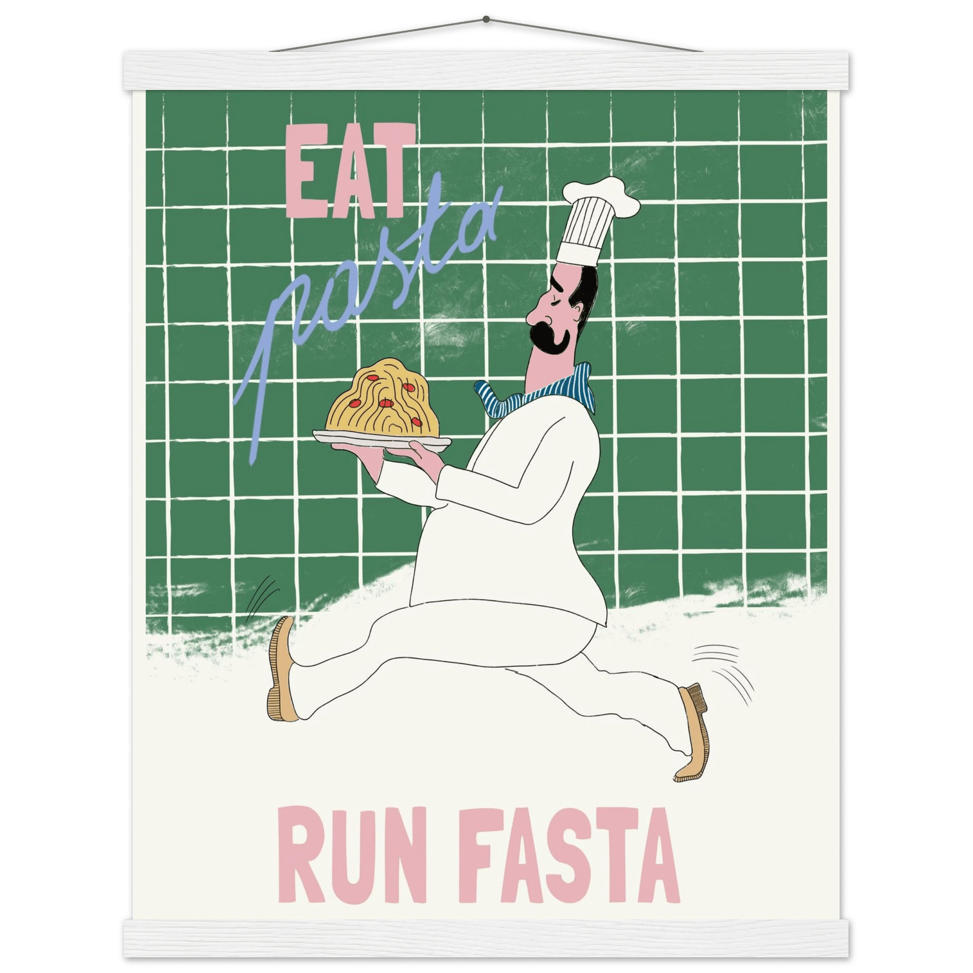 Eat Pasta Run Fasta Poster – Playful Kitchen Wall Art Print (Green Edition) - Evergreen Posters