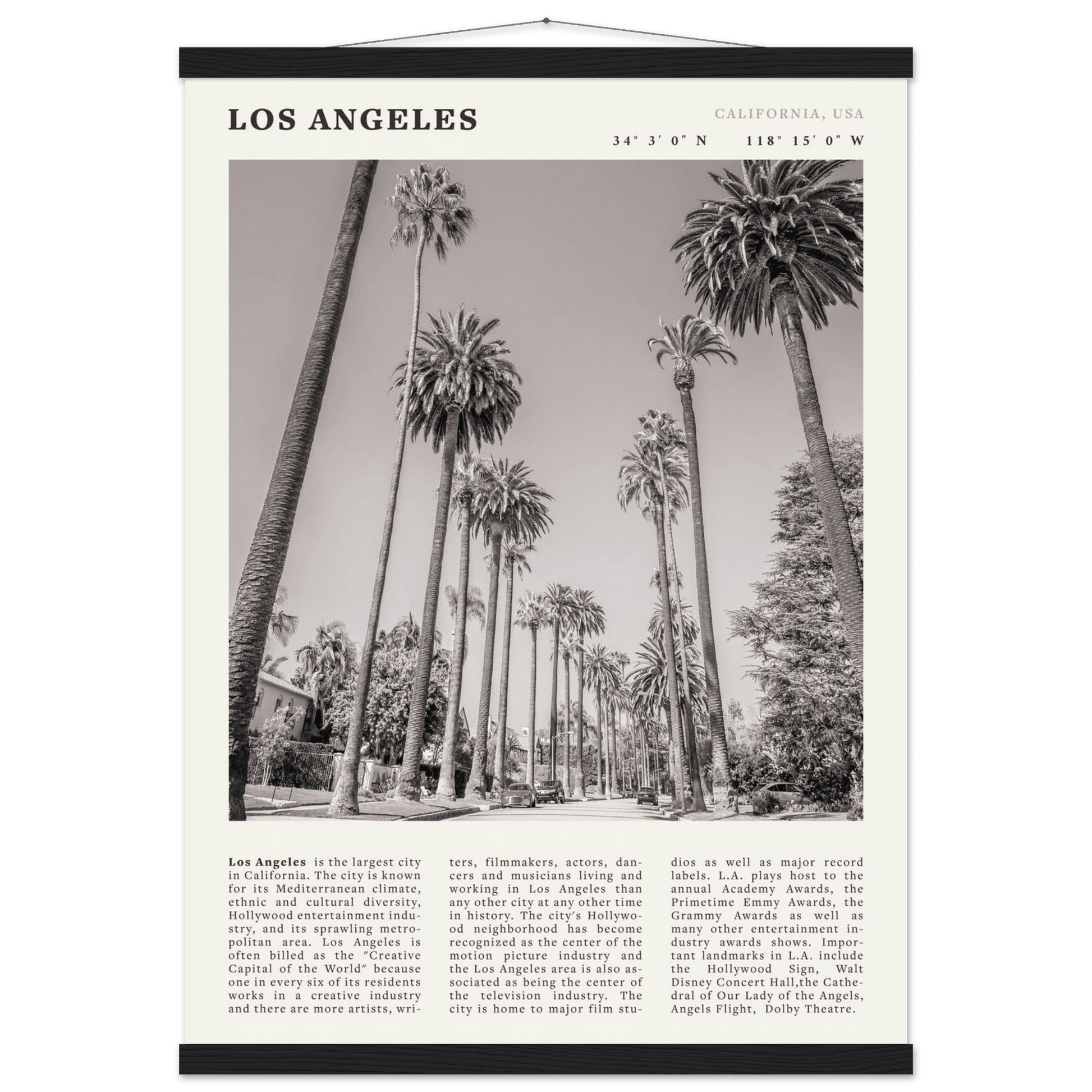 Los Angeles Poster | Black & White Palm Trees Wall Art | California Travel Print - Evergreen Posters