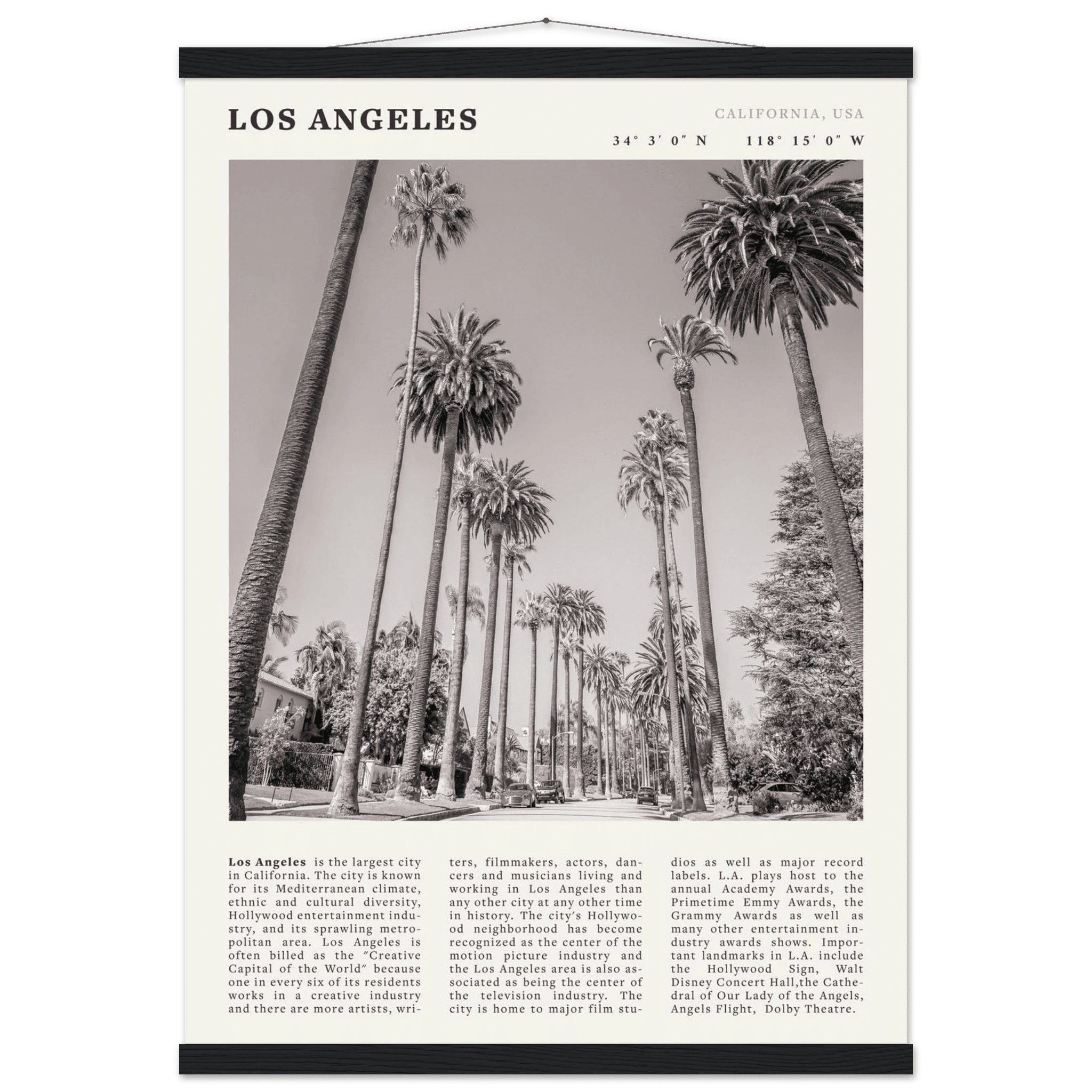 Los Angeles Poster | Black & White Palm Trees Wall Art | California Travel Print - Evergreen Posters