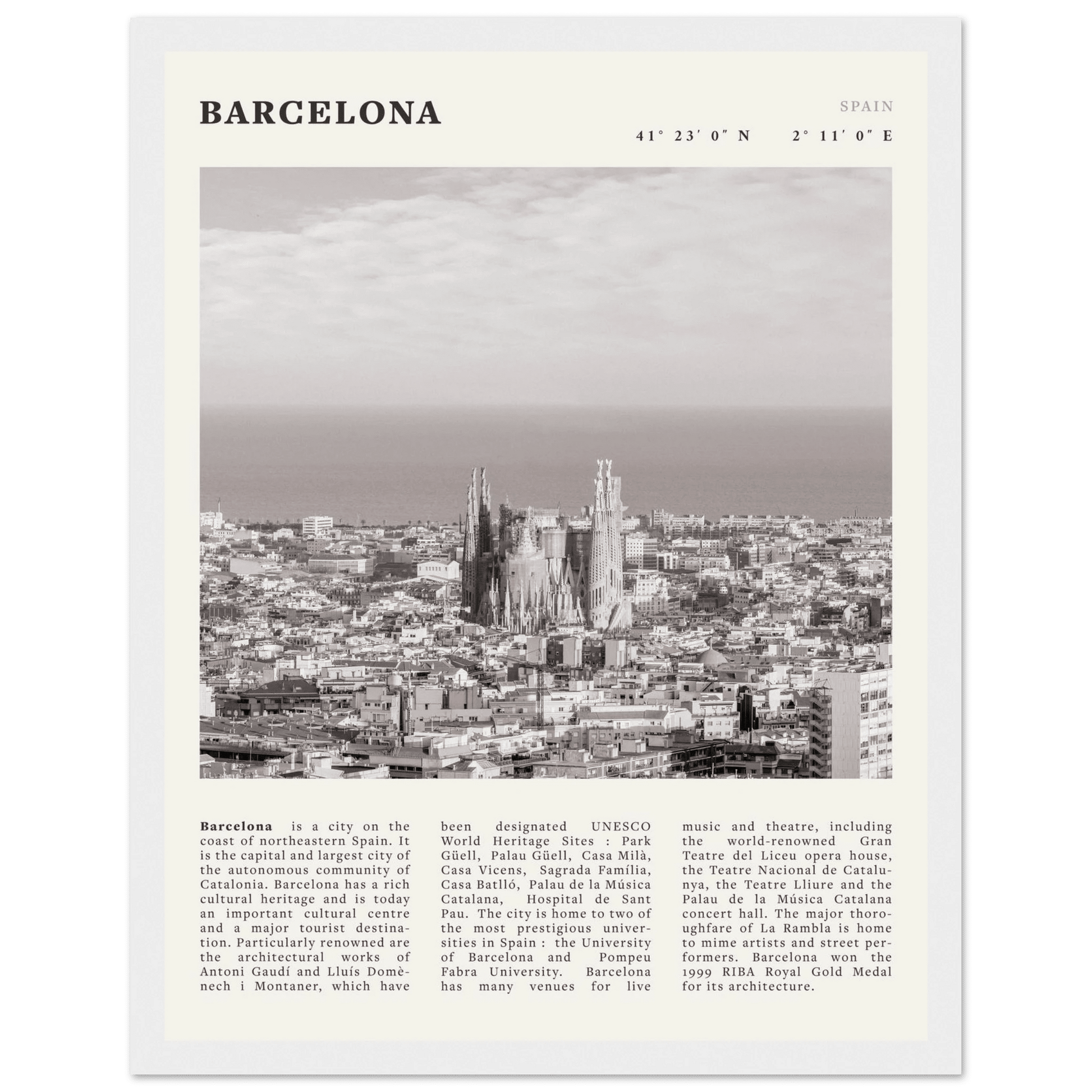Barcelona Poster | Black & White Sagrada Familia Wall Art | Spain Travel Print - Evergreen Posters