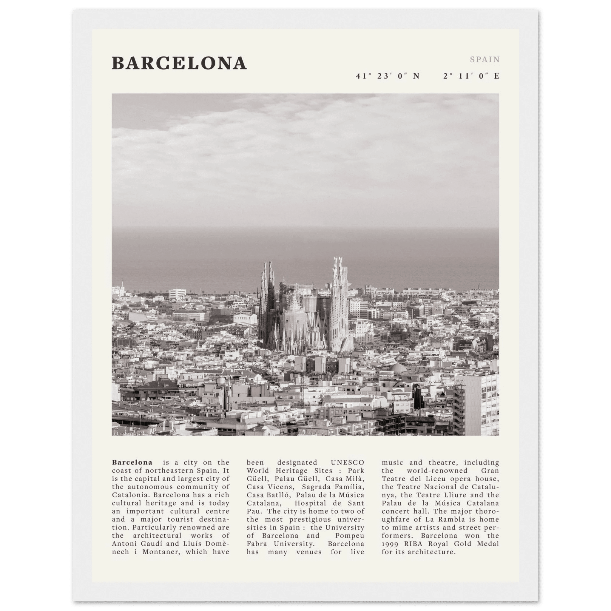 Barcelona Poster | Black & White Sagrada Familia Wall Art | Spain Travel Print - Evergreen Posters