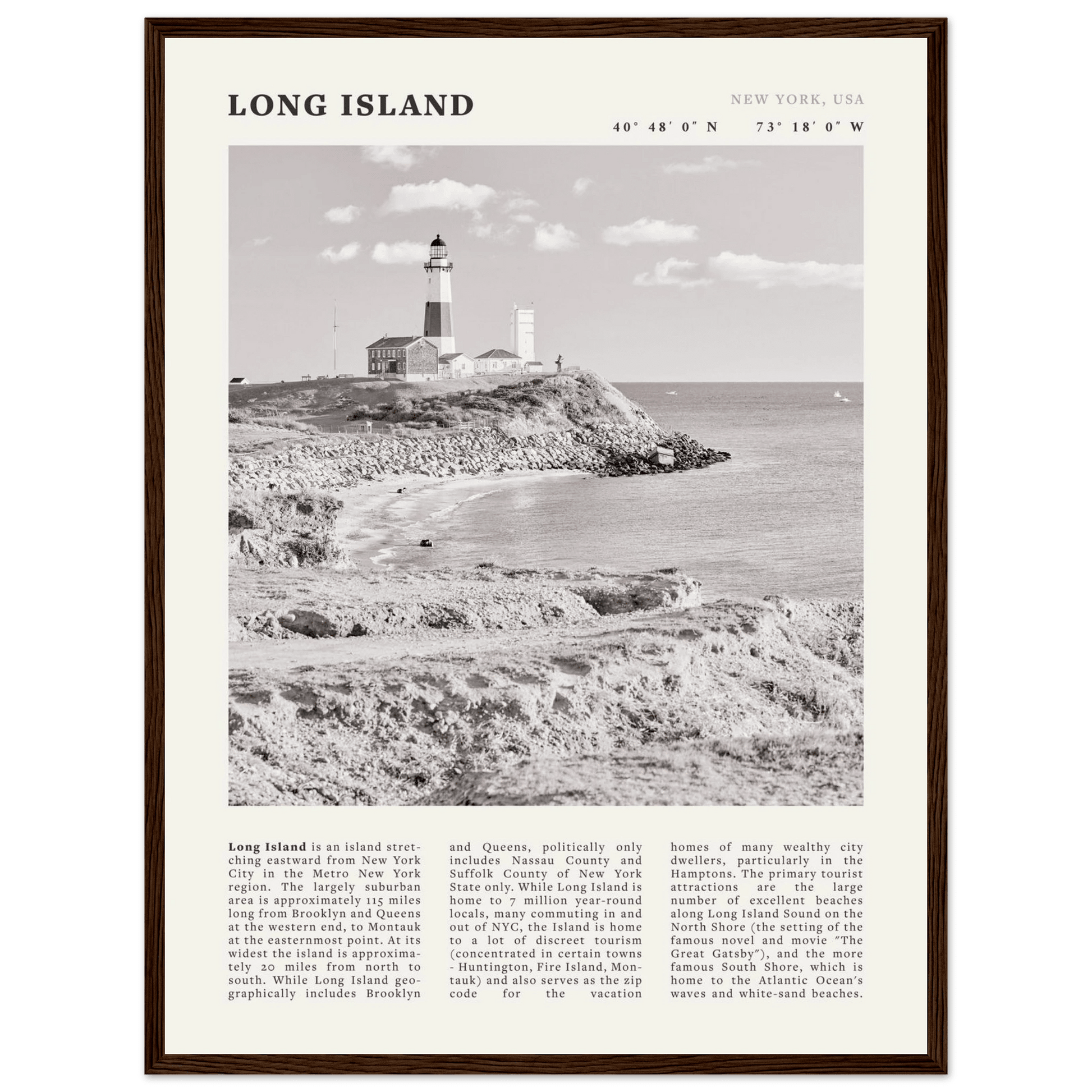 Long Island Poster | Black & White Montauk Lighthouse Wall Art | New York Print - Evergreen Posters