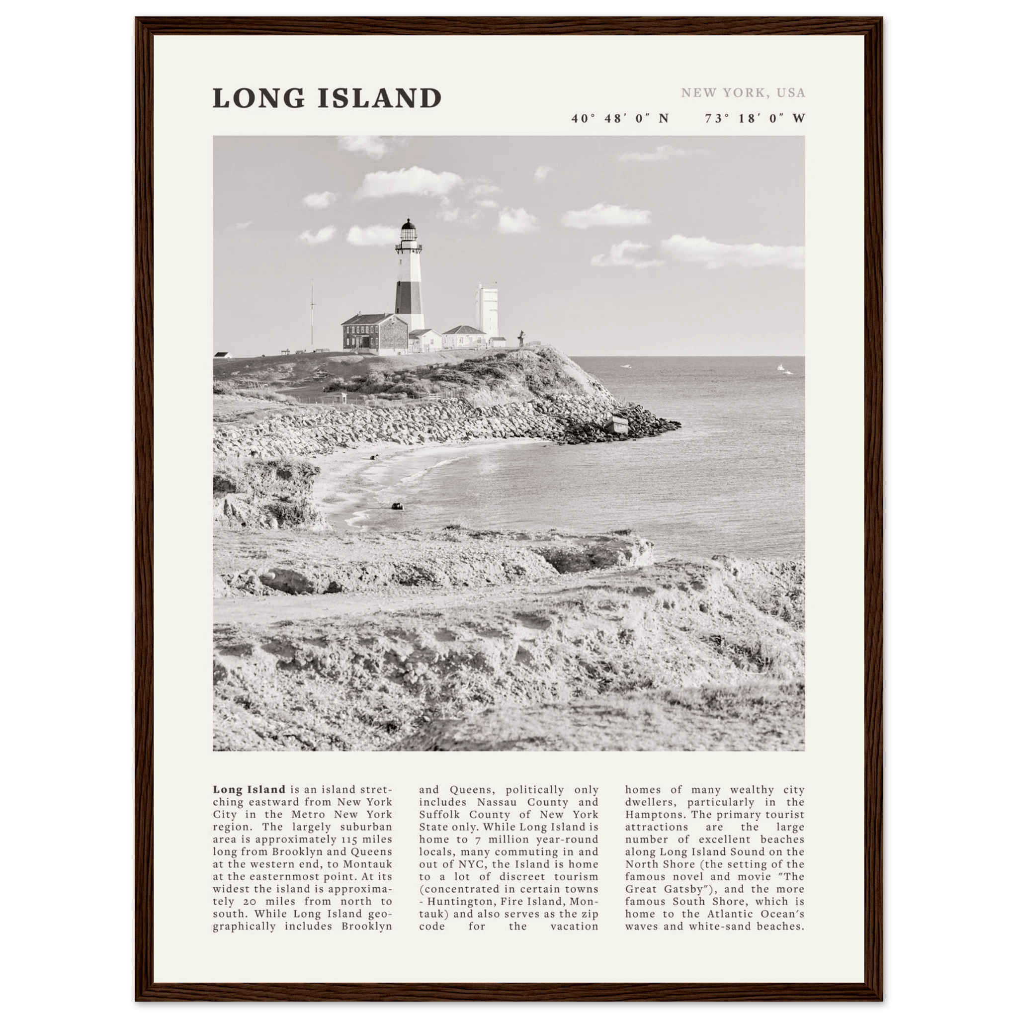 Long Island Poster | Black & White Montauk Lighthouse Wall Art | New York Print - Evergreen Posters