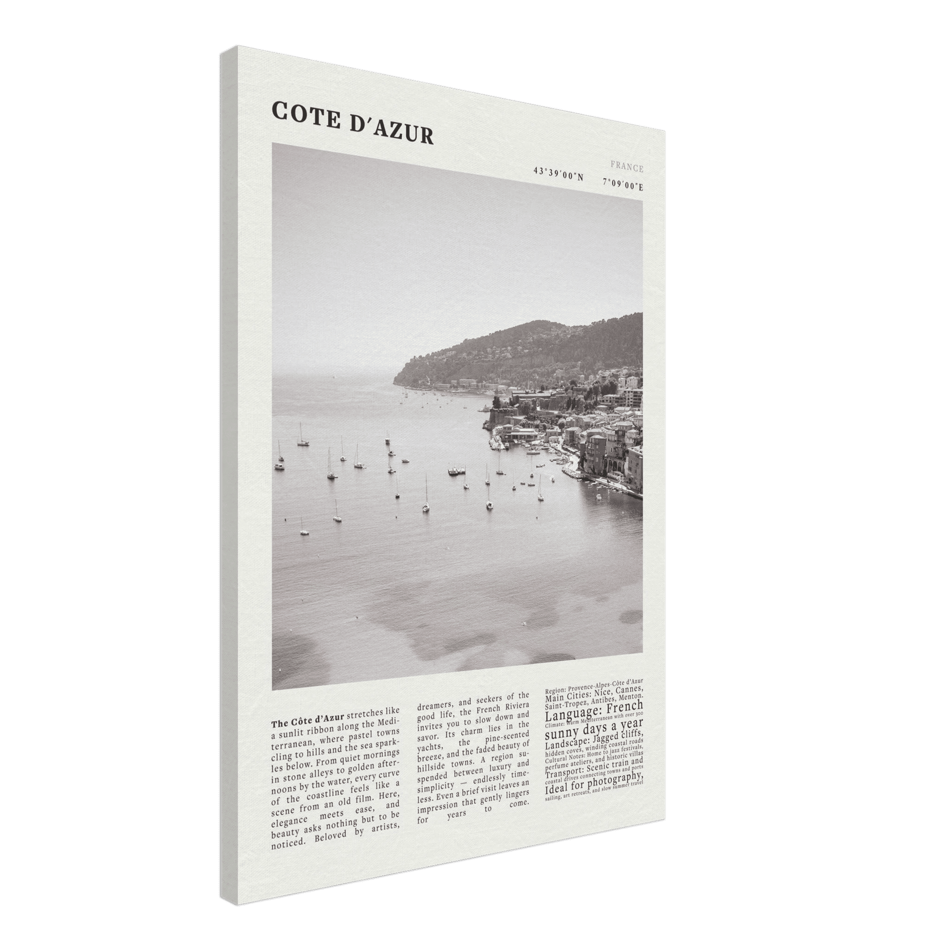 Côte d'Azur Poster Black and White – Vintage French Riviera Coast Print (Digital & Printed Options) - Evergreen Posters