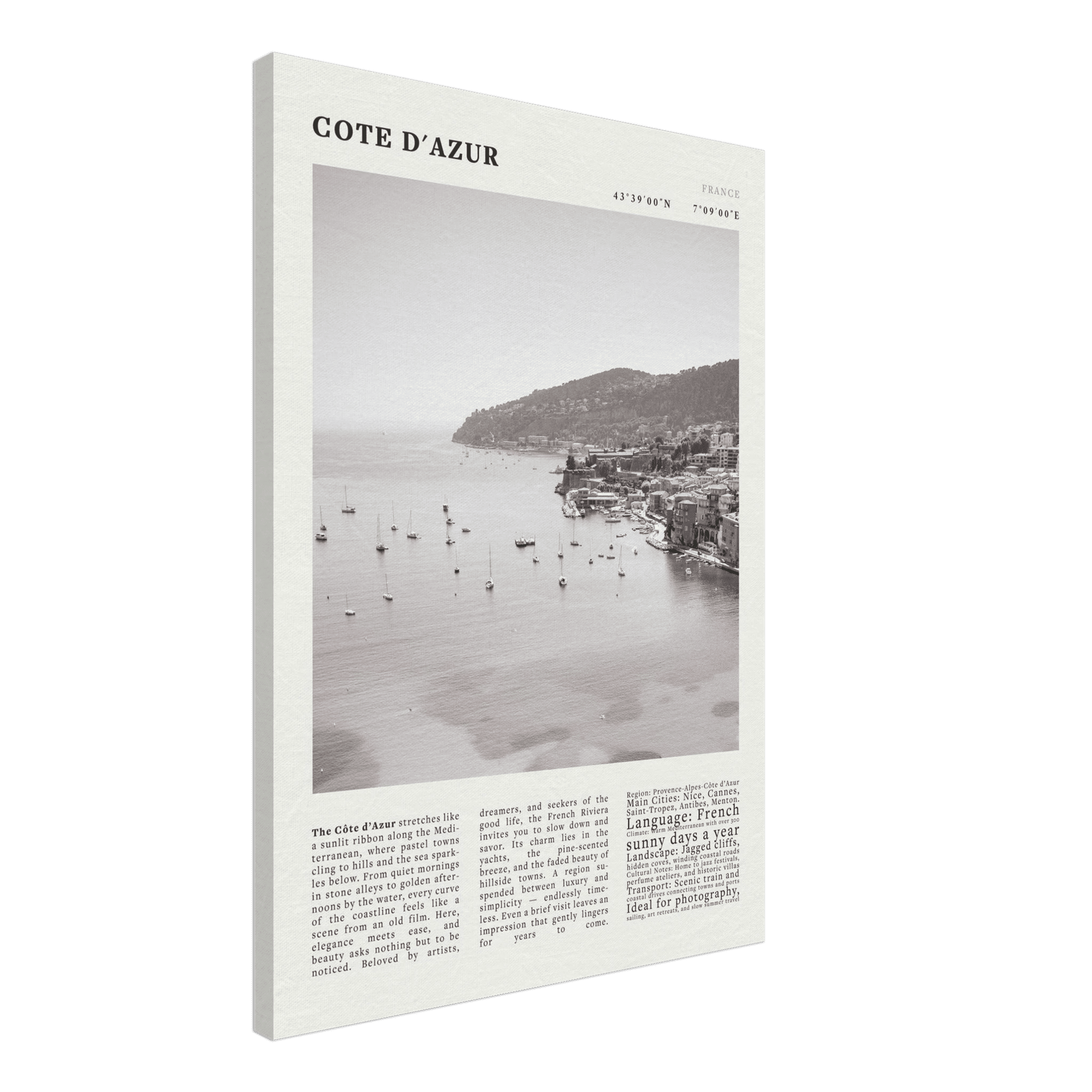Côte d'Azur Poster Black and White – Vintage French Riviera Coast Print (Digital & Printed Options) - Evergreen Posters