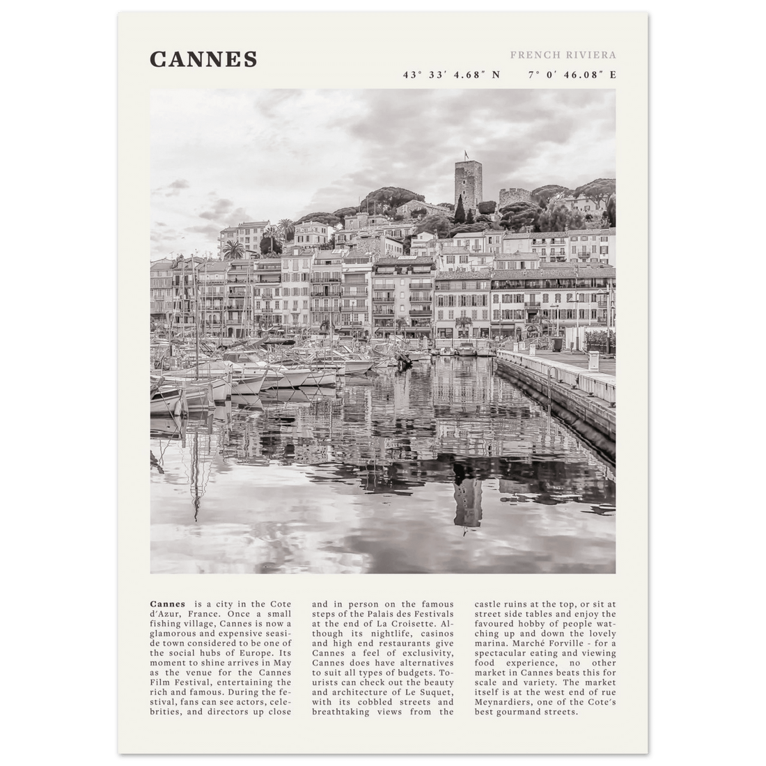 Cannes Poster | Black & White French Riviera Wall Art | France Travel Print - Evergreen Posters