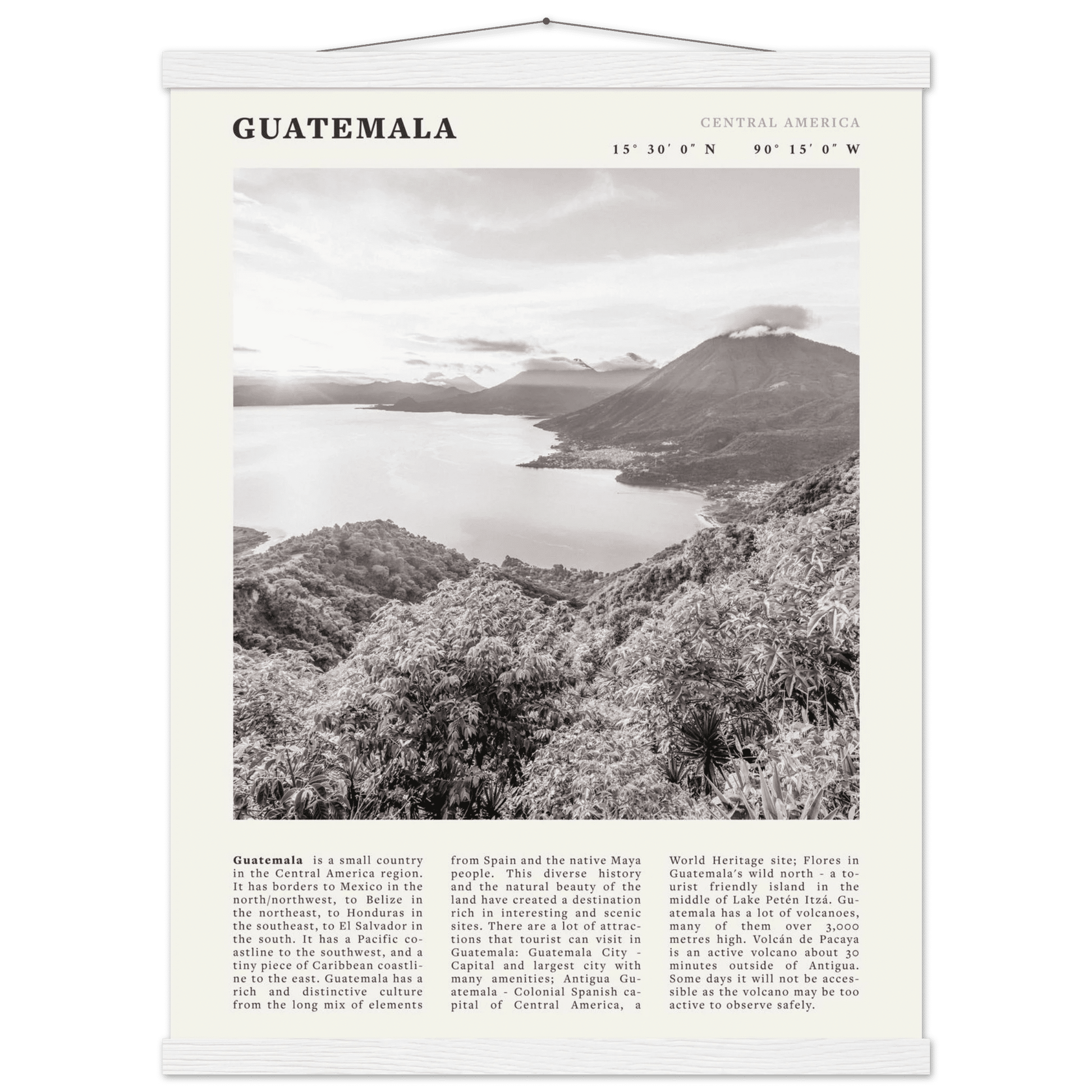 Guatemala Poster | Black & White Lake Atitlan Wall Art | Central America Travel Print - Evergreen Posters