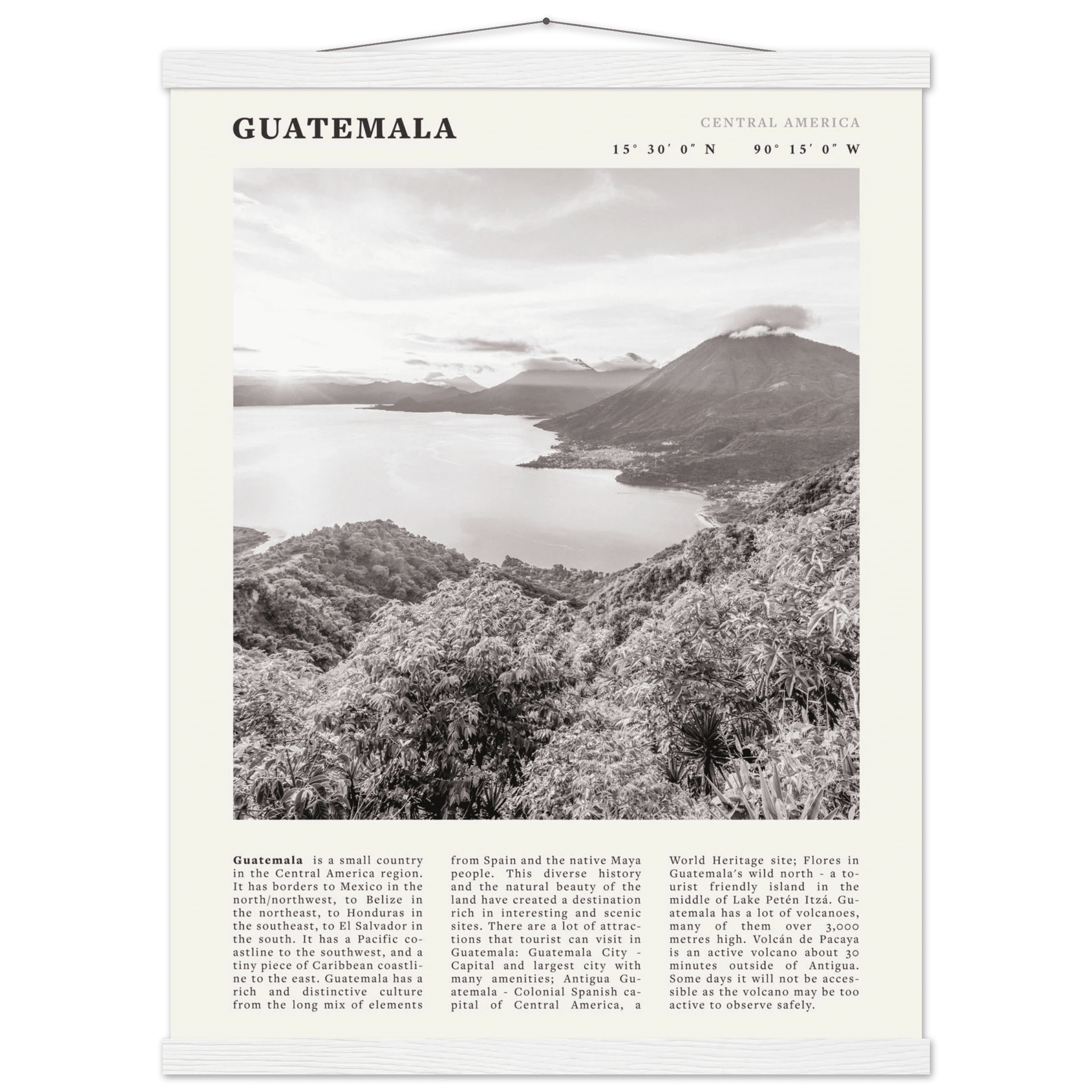 Guatemala Poster | Black & White Lake Atitlan Wall Art | Central America Travel Print - Evergreen Posters