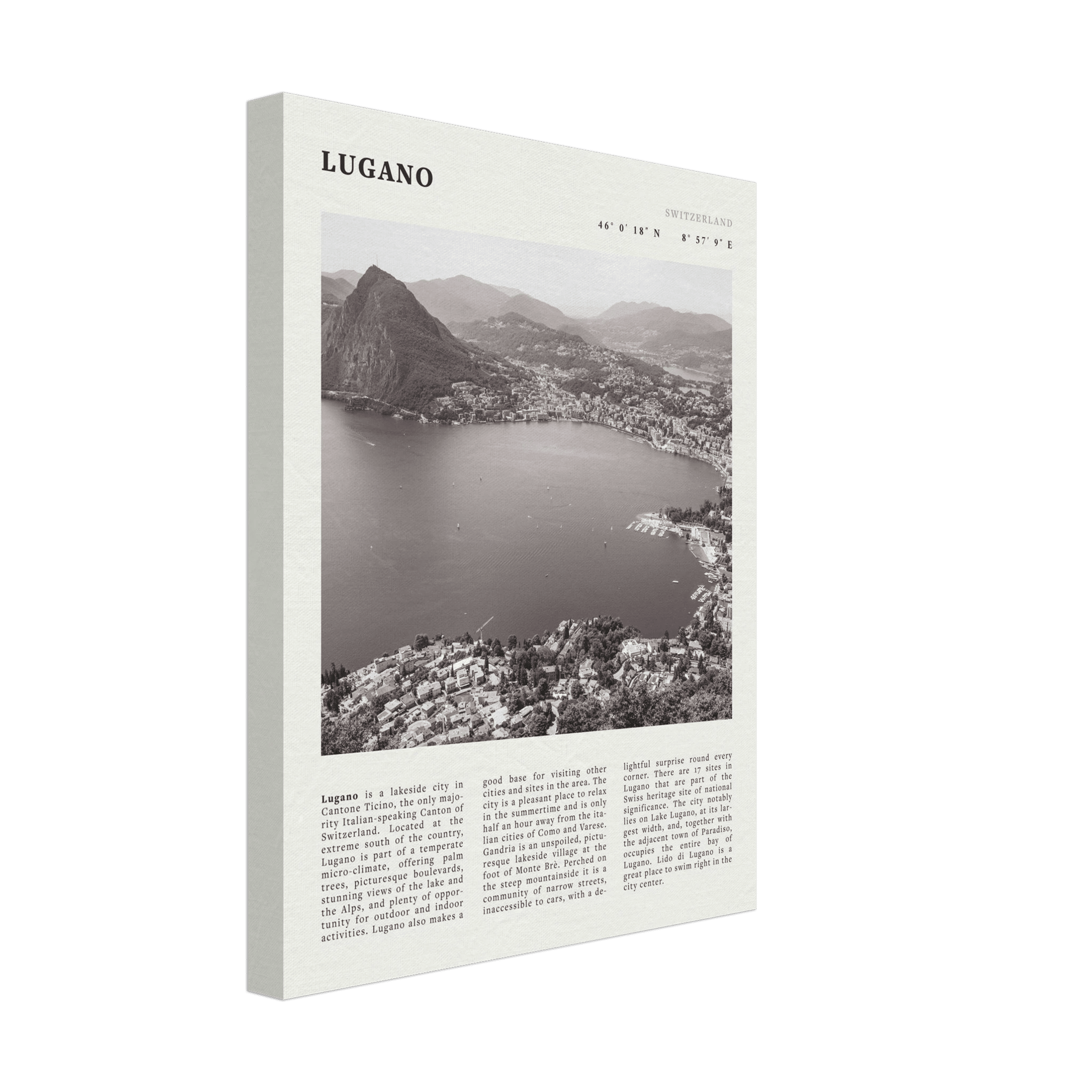 Lugano Poster | Black & White Swiss Lake Wall Art | Switzerland Travel Print - Evergreen Posters