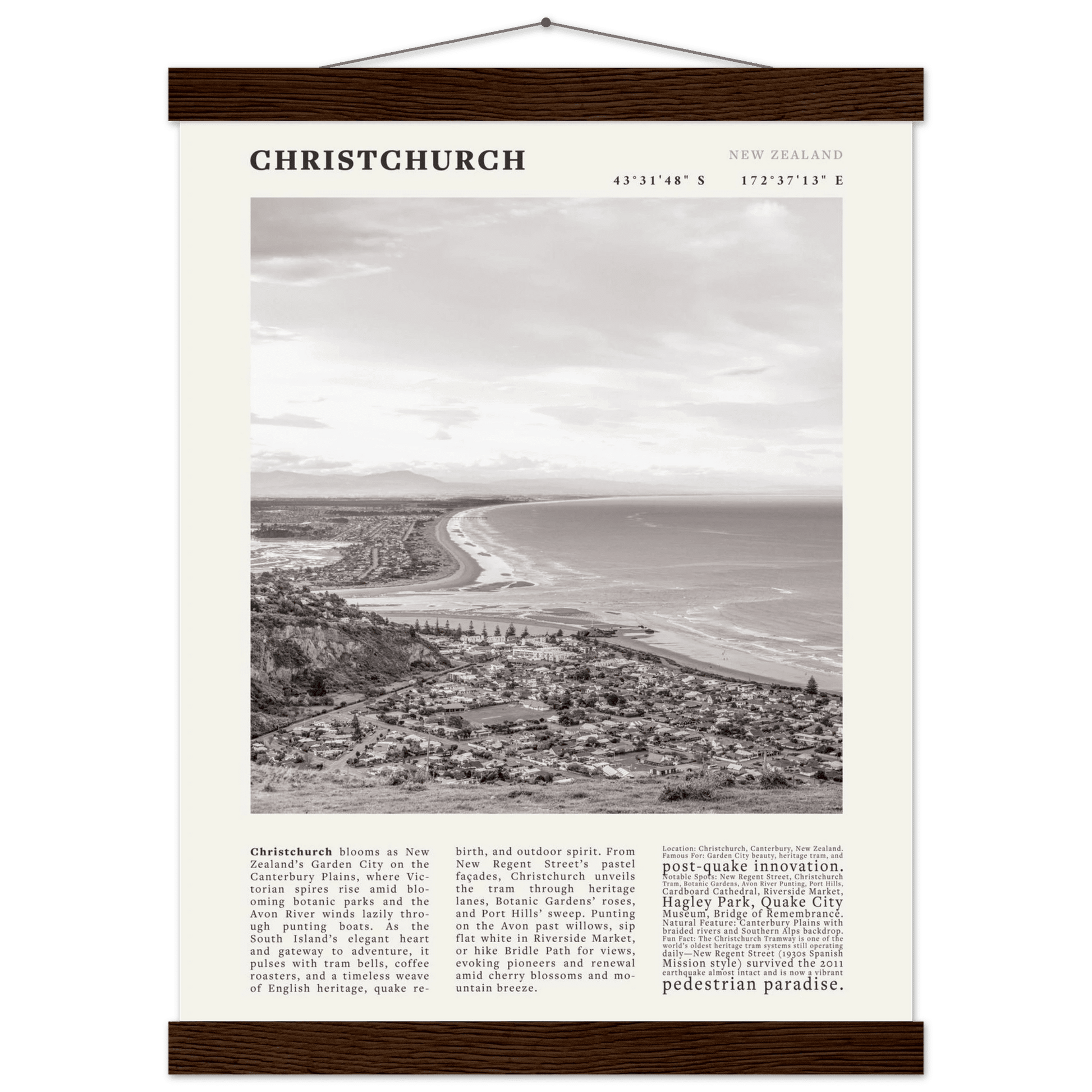 Christchurch New Zealand Poster Black and White – Vintage Garden City Panorama Print - Evergreen Posters