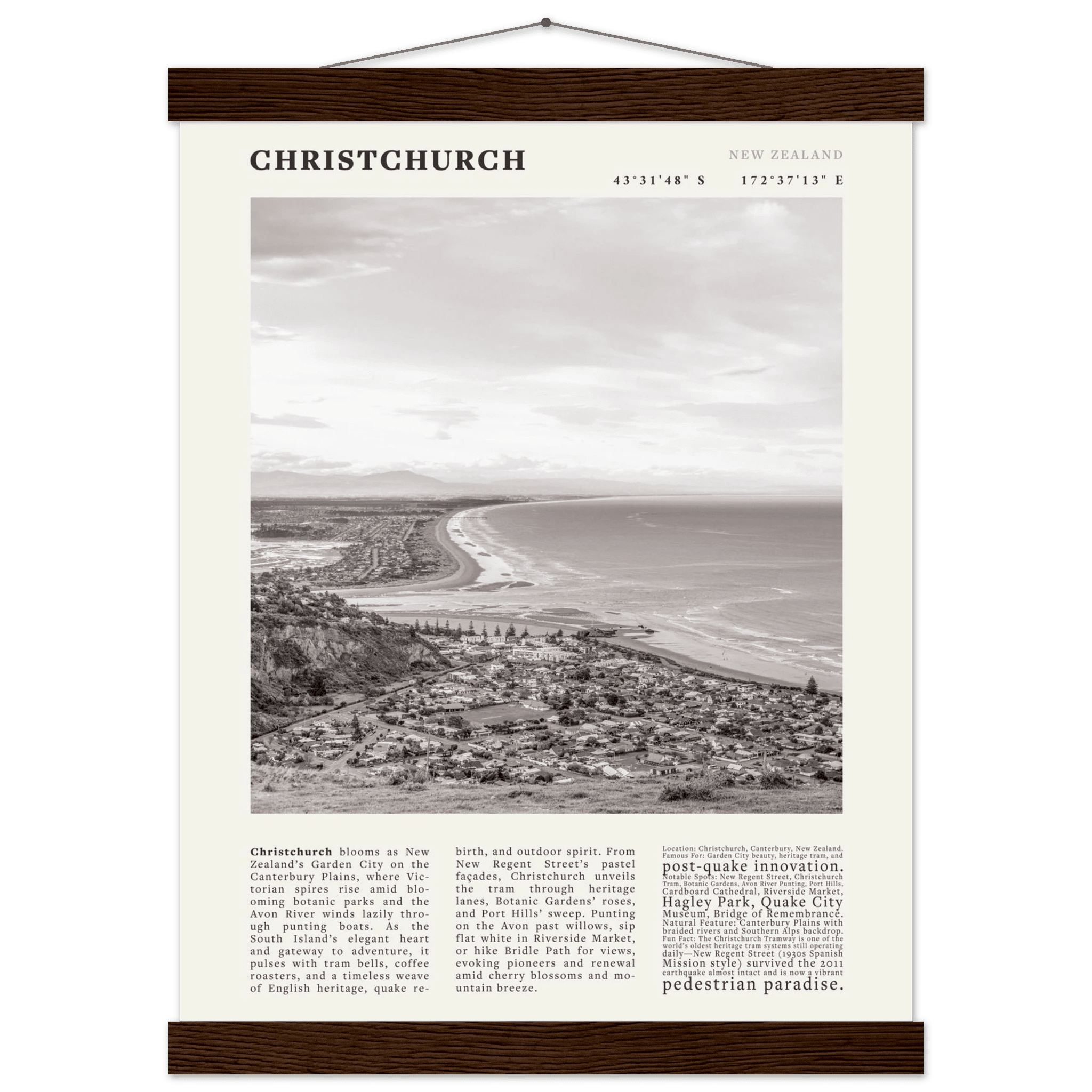 Christchurch New Zealand Poster Black and White – Vintage Garden City Panorama Print - Evergreen Posters