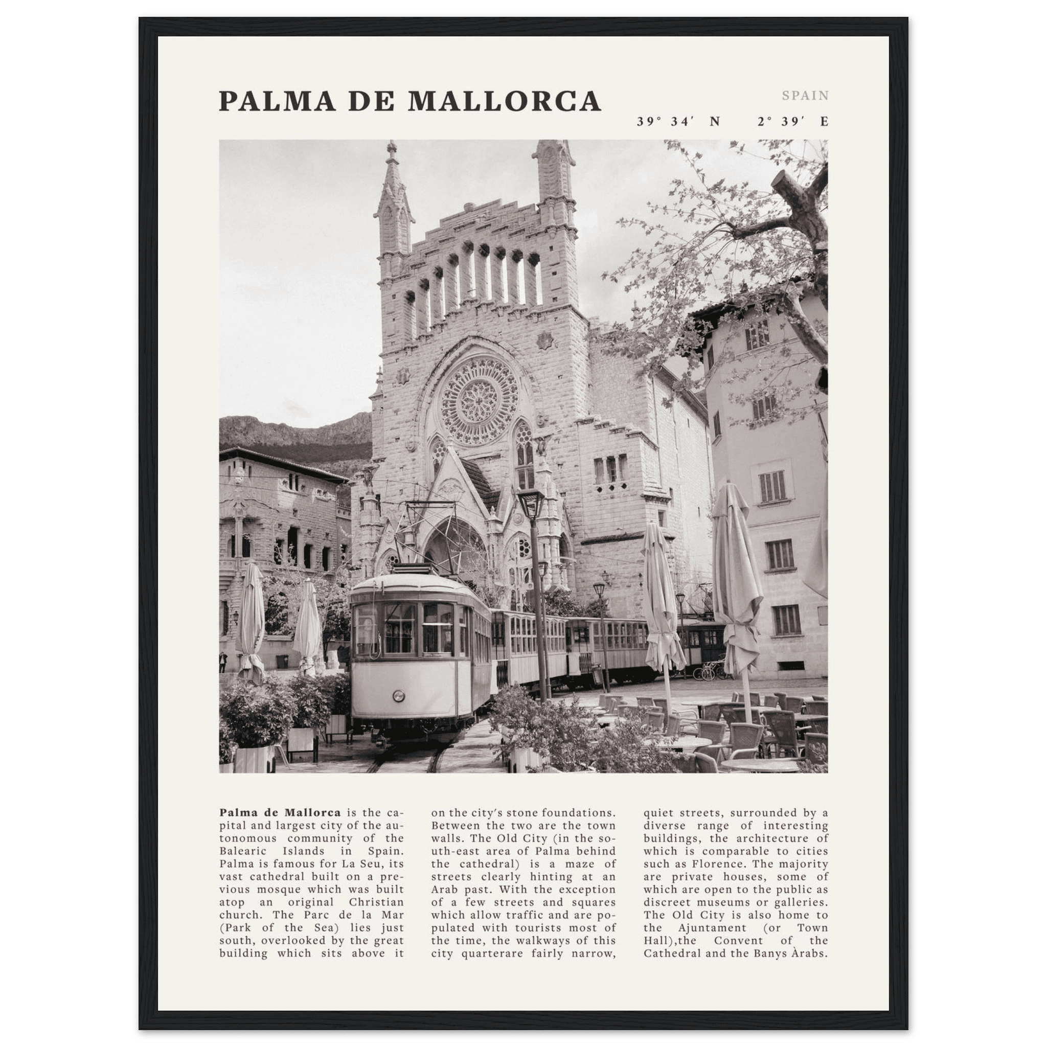 Palma de Mallorca Poster | Black & White Spain Wall Art | Travel Print | Mediterranean Decor - Evergreen Posters