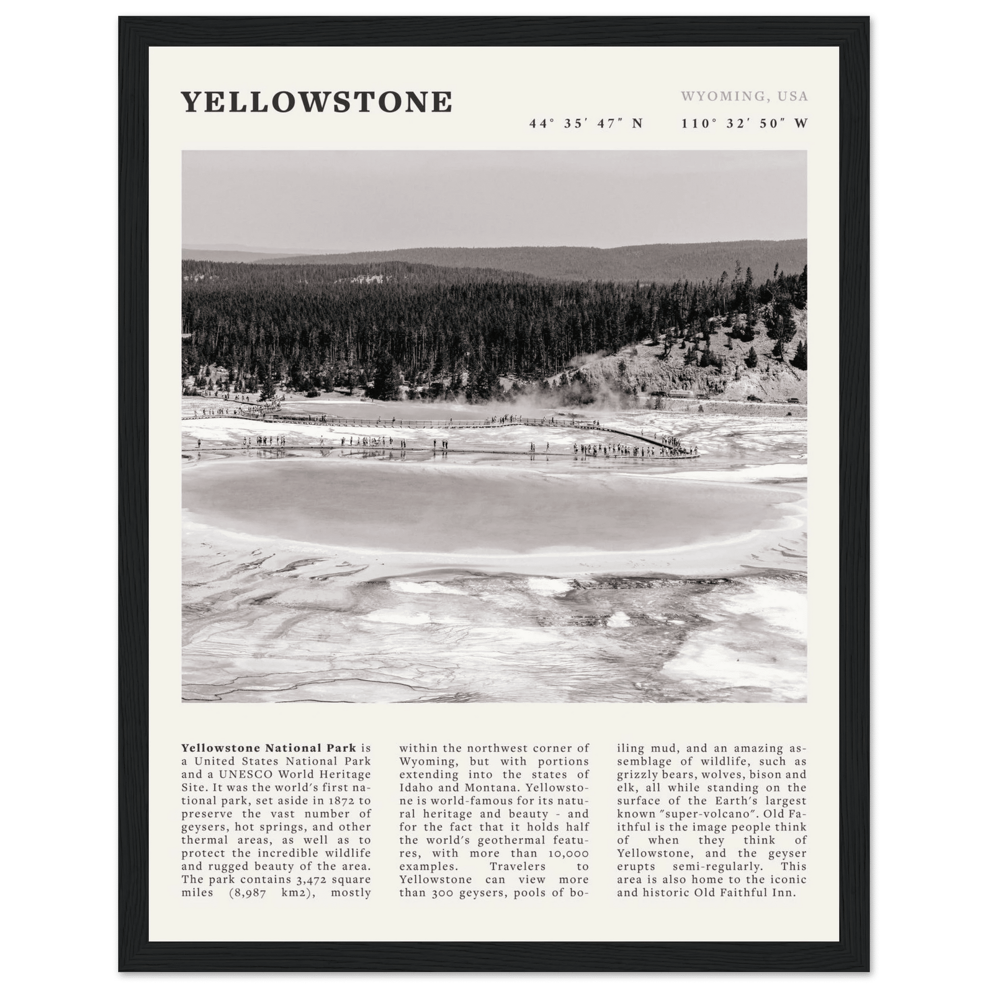 Yellowstone Poster | Black & White Grand Prismatic Spring Wall Art | WY Print - Evergreen Posters