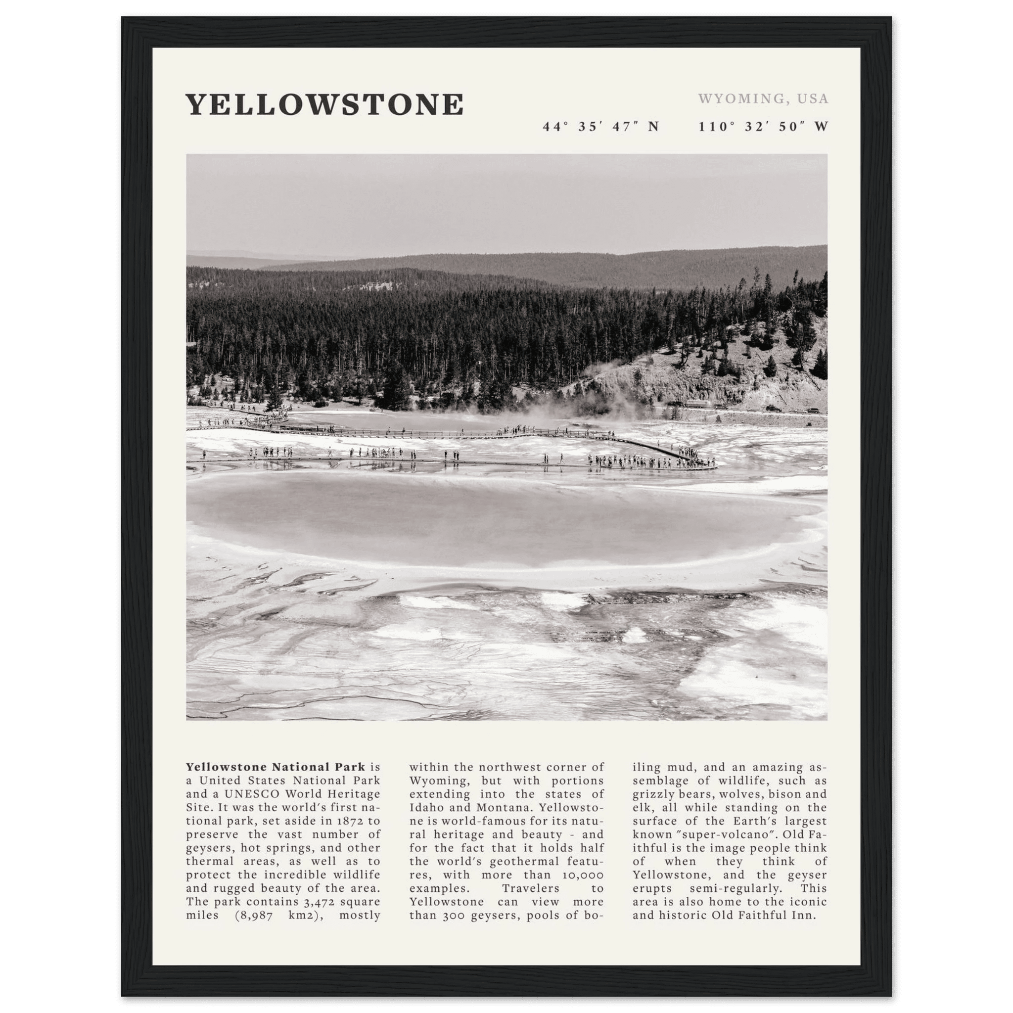 Yellowstone Poster | Black & White Grand Prismatic Spring Wall Art | WY Print - Evergreen Posters