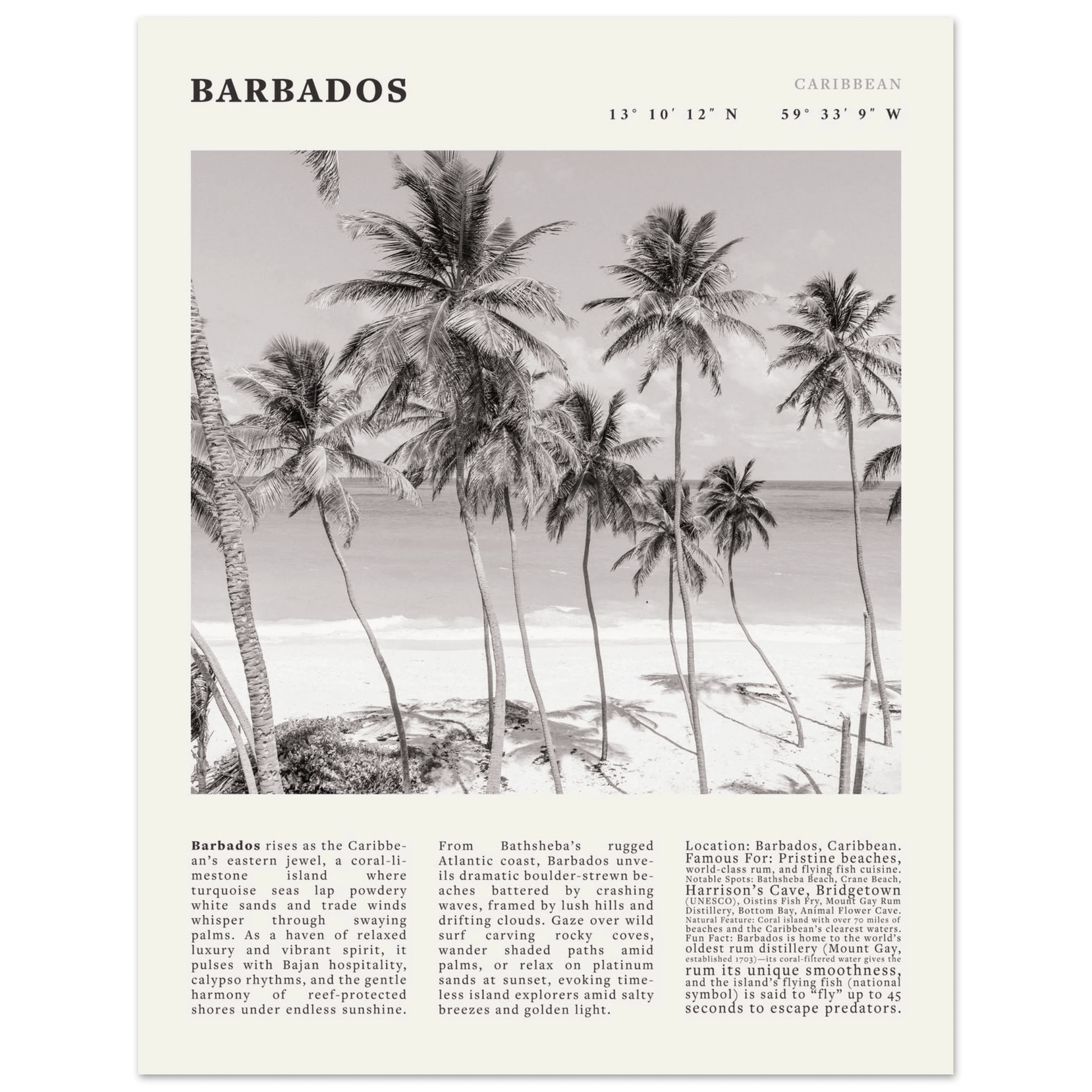 Barbados Poster Black and White – Vintage Caribbean Palm Beach Print (Digital & Printed Options) - Evergreen Posters