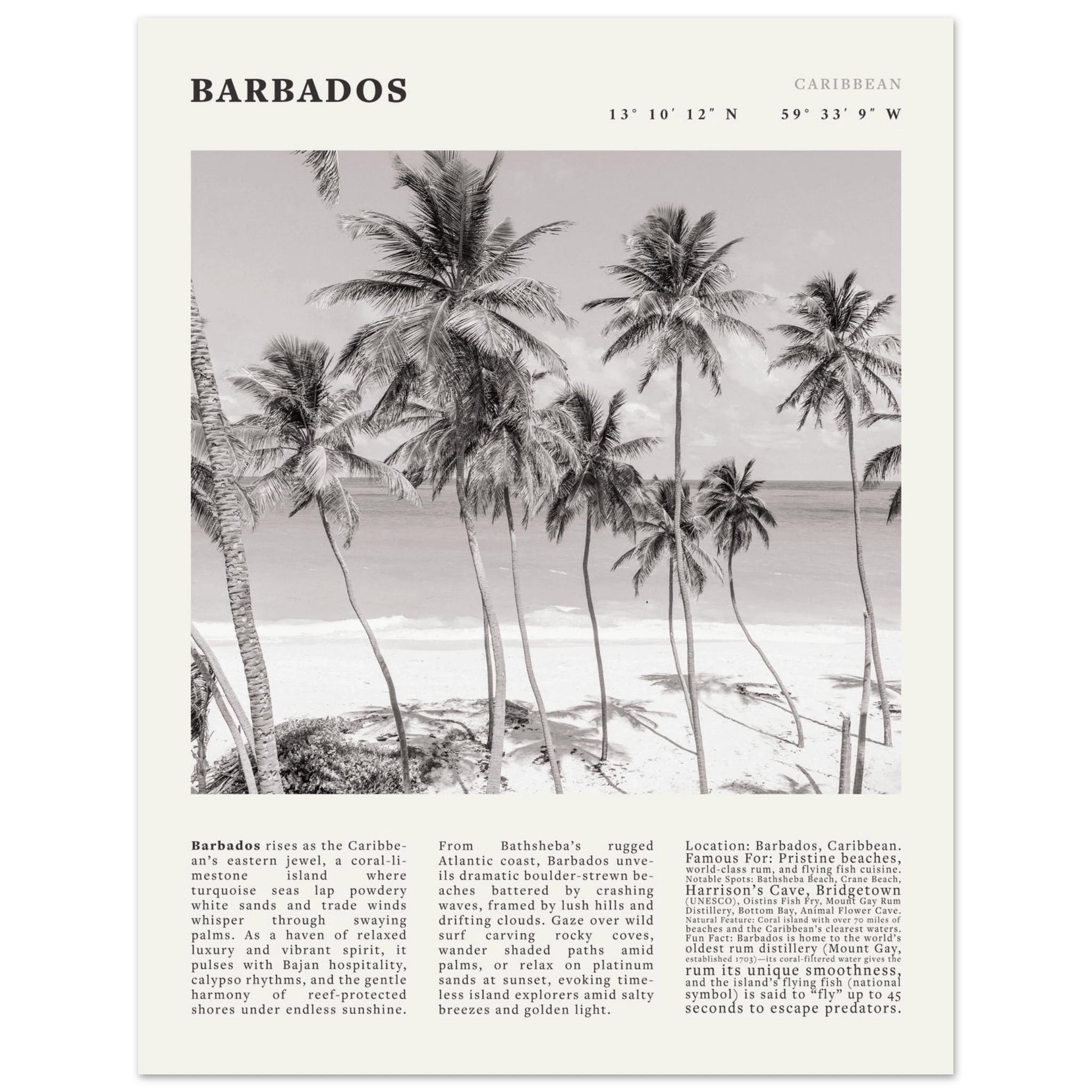 Barbados Poster Black and White – Vintage Caribbean Palm Beach Print (Digital & Printed Options) - Evergreen Posters