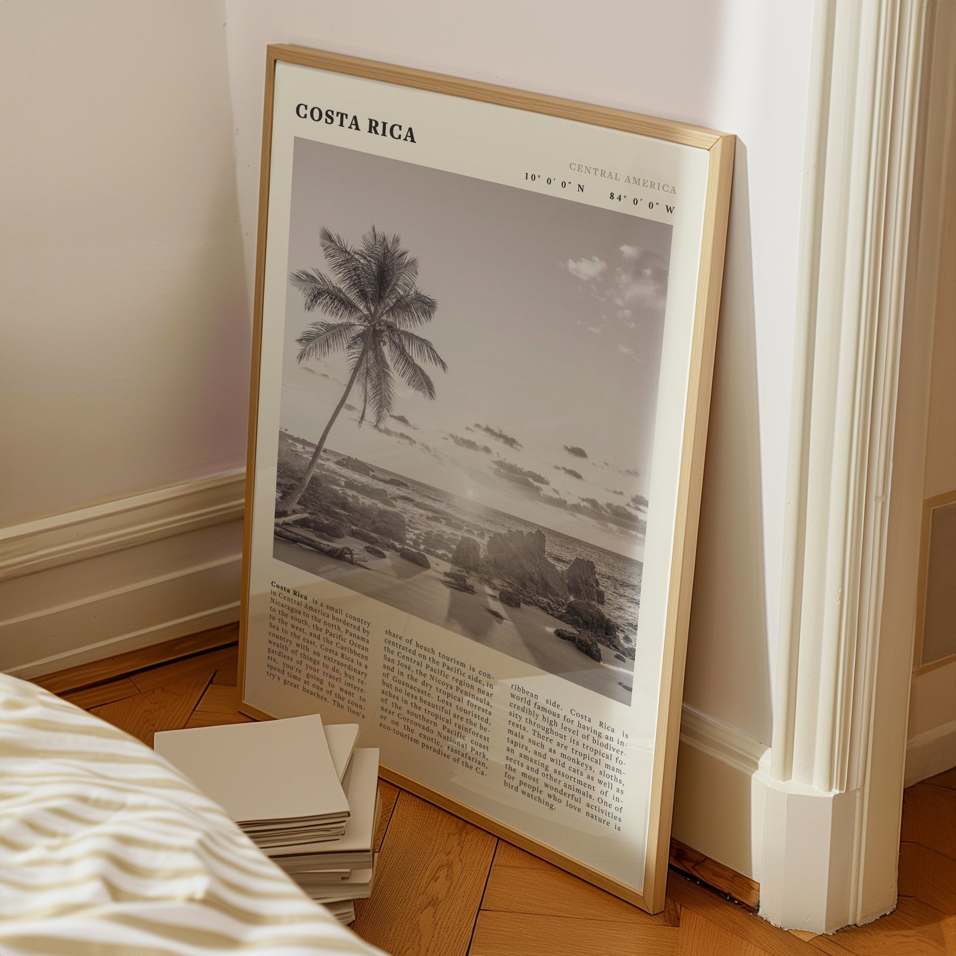 Costa Rica Poster | Black & White Palm Tree Beach Wall Art | Travel Print Decor - Evergreen Posters