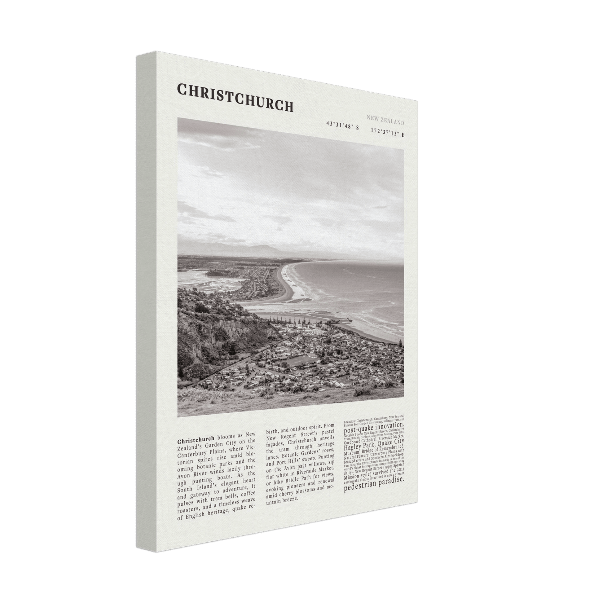 Christchurch New Zealand Poster Black and White – Vintage Garden City Panorama Print - Evergreen Posters