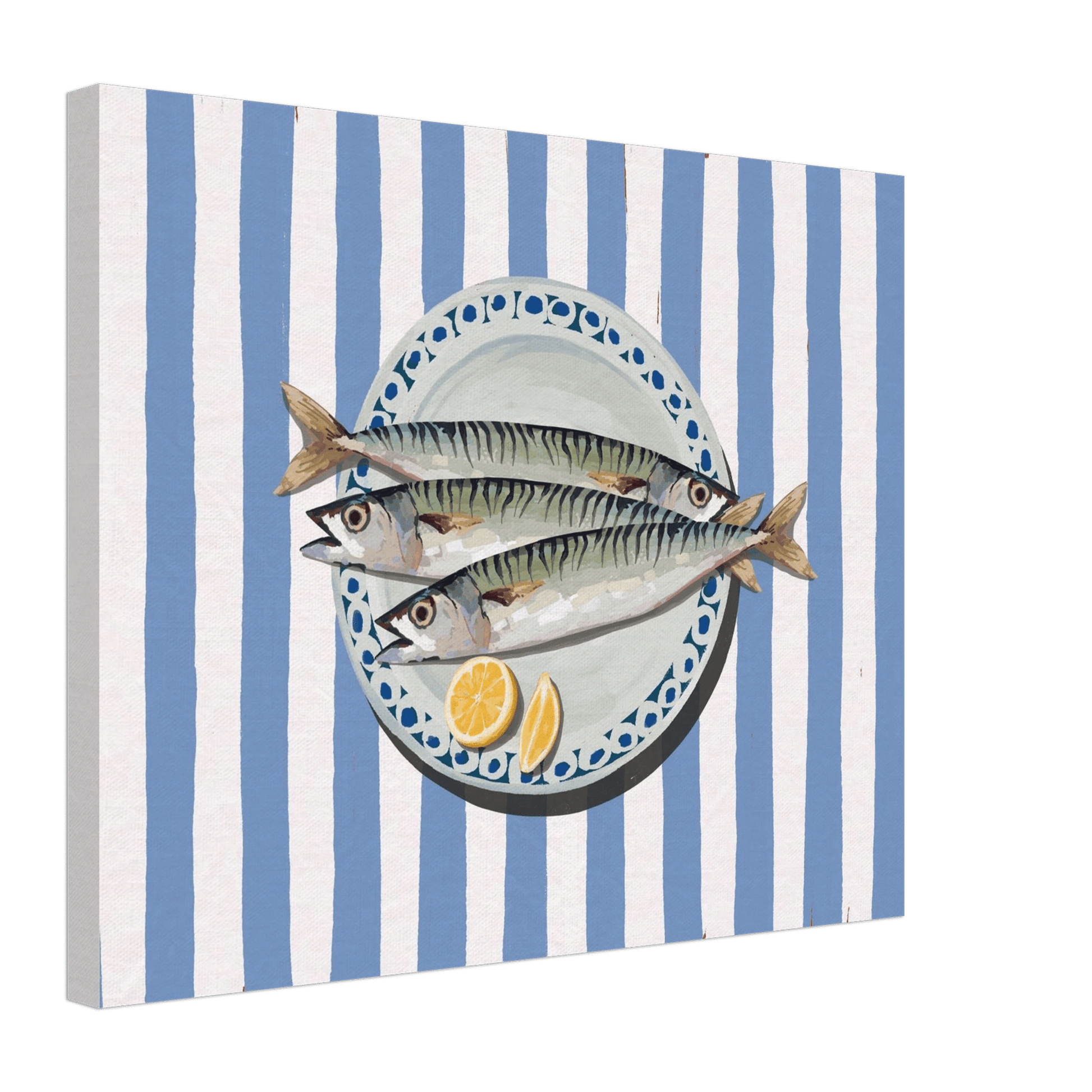 Sardines Print | Blue Stripe Fish Kitchen Wall Art | Coastal Food Poster - Evergreen Posters