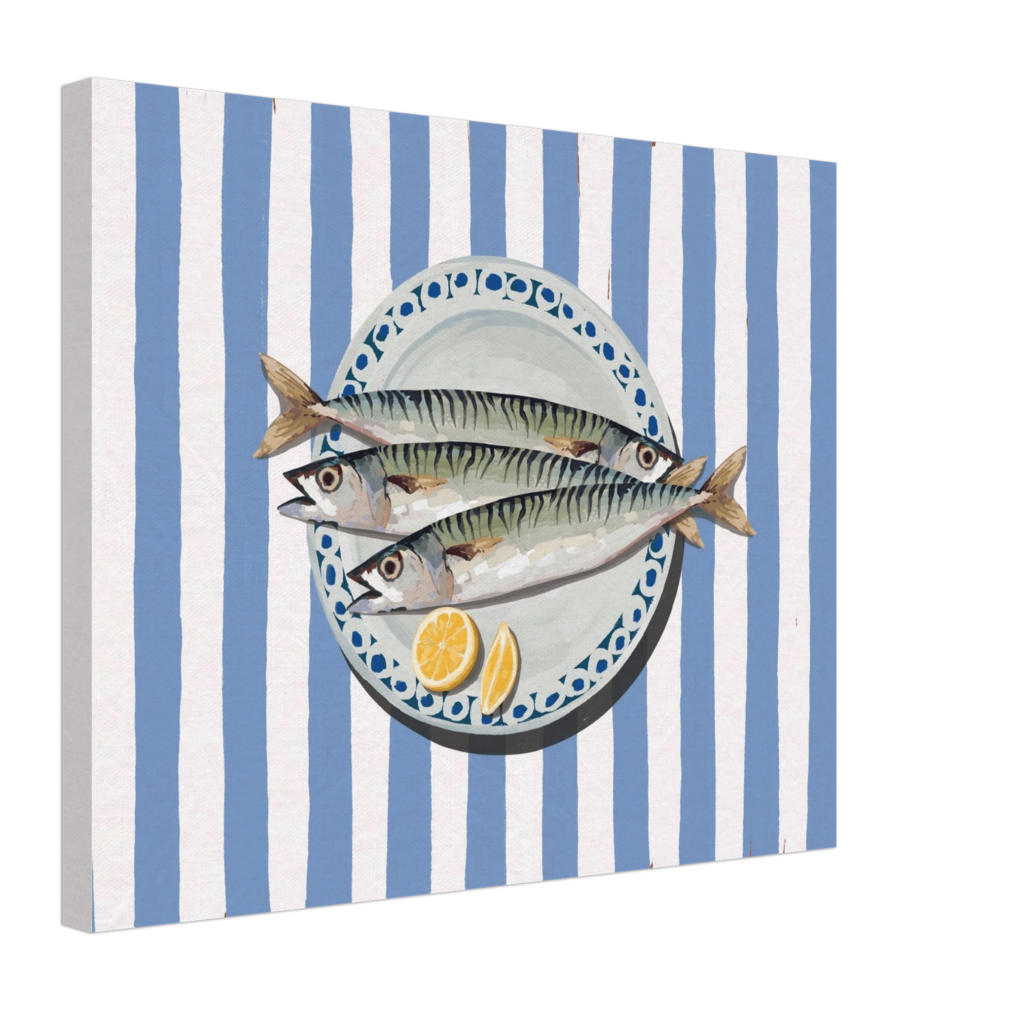Sardines Print | Blue Stripe Fish Kitchen Wall Art | Coastal Food Poster - Evergreen Posters