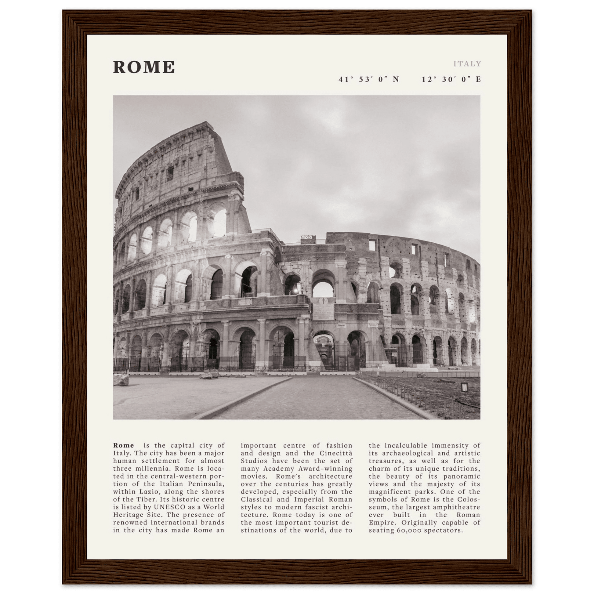 Rome Poster | Black & White Colosseum Wall Art | Italy Travel Print | Roman Decor - Evergreen Posters