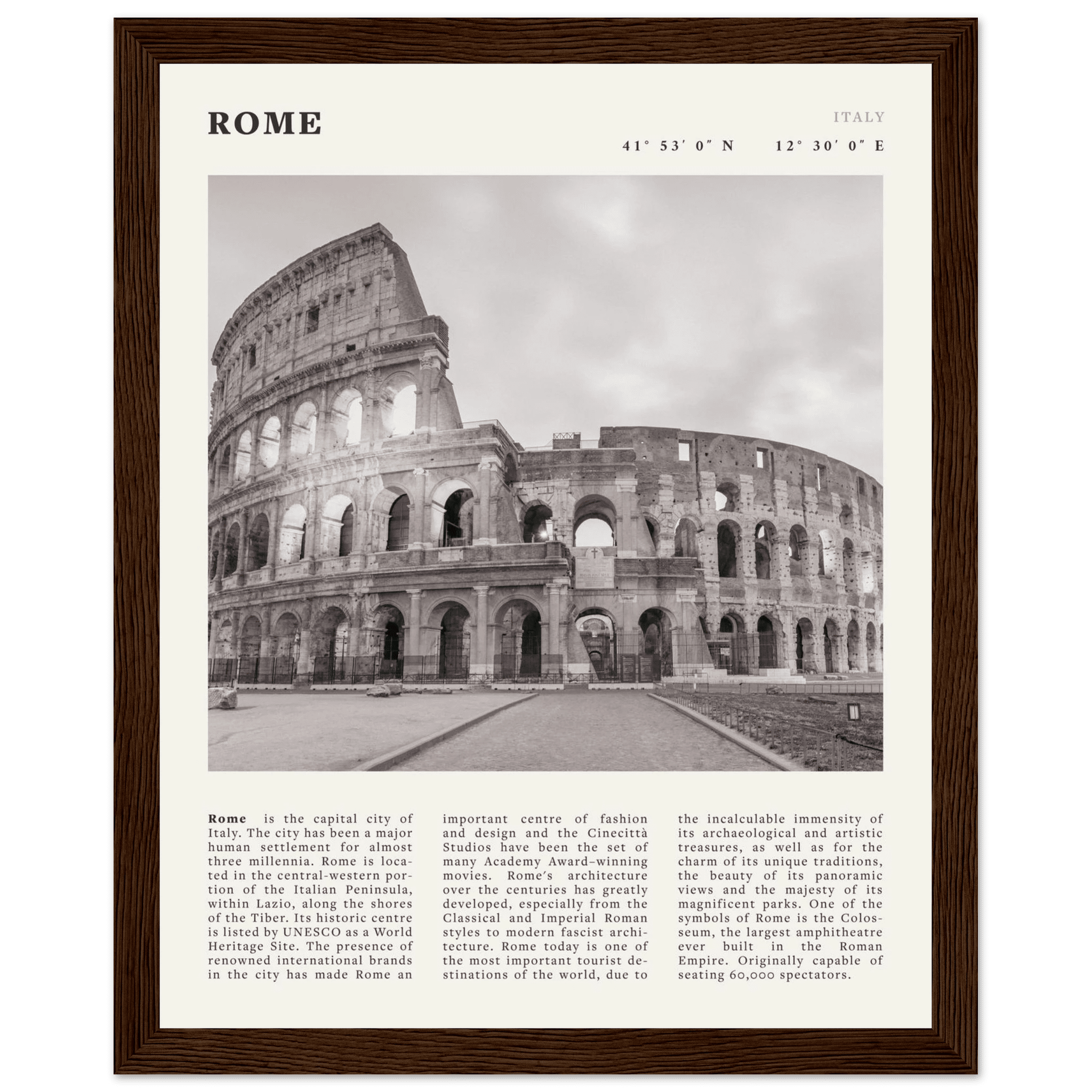 Rome Poster | Black & White Colosseum Wall Art | Italy Travel Print | Roman Decor - Evergreen Posters