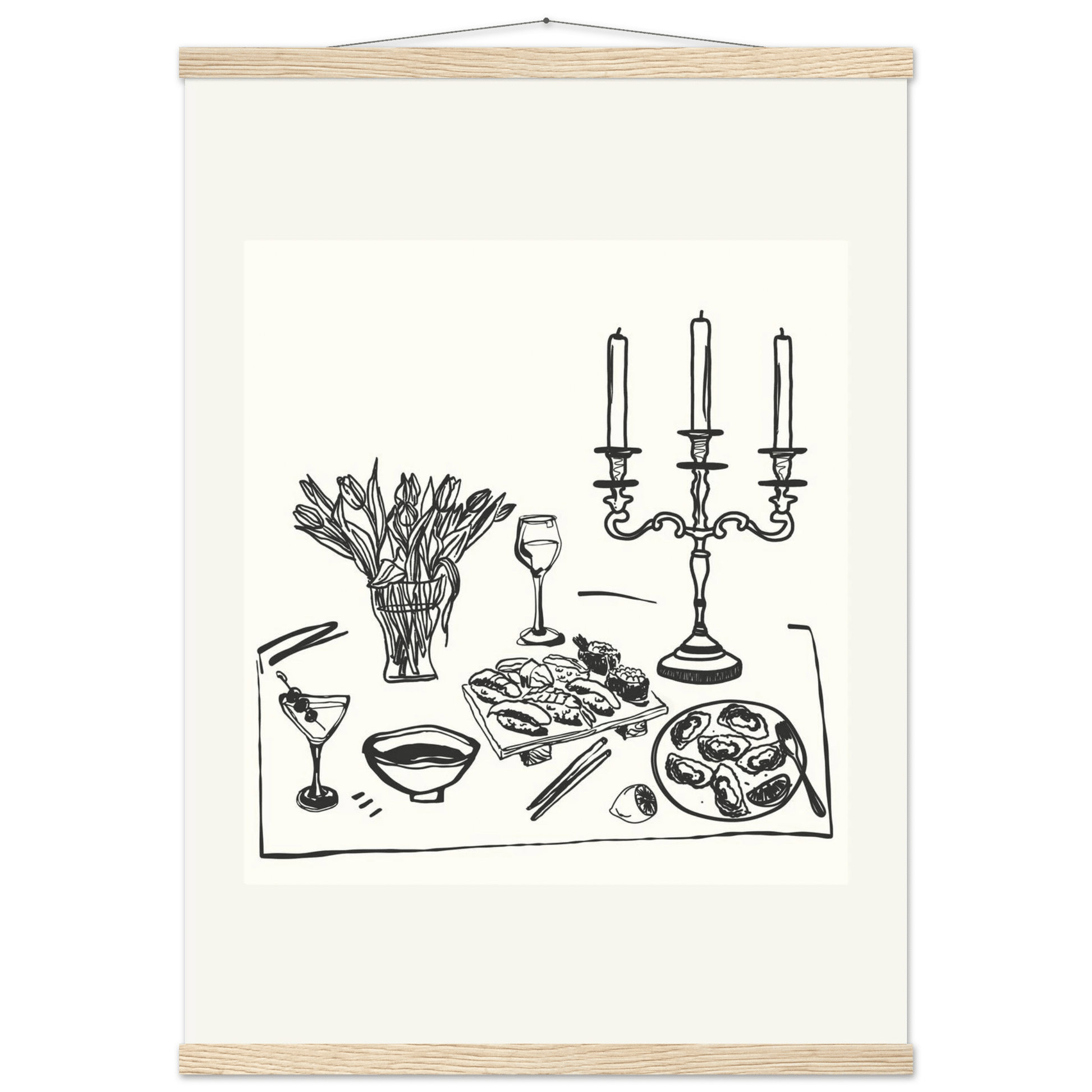 Fine Dining Table Print | Black Line Art Kitchen Wall Art | Elegant Dining Room Poster - Evergreen Posters