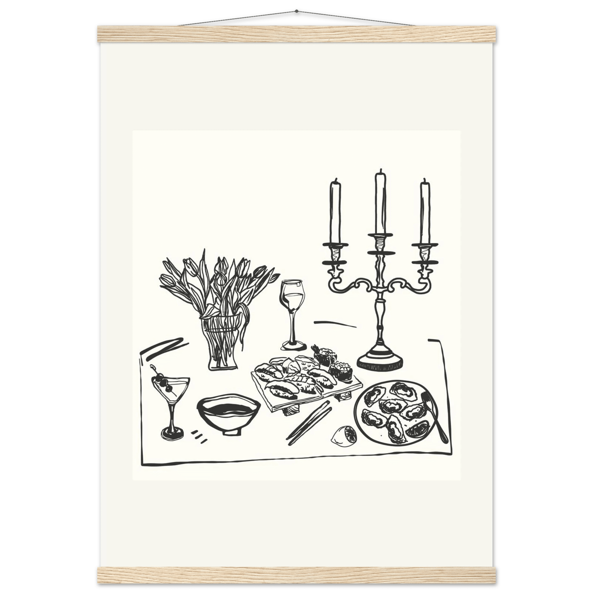 Fine Dining Table Print | Black Line Art Kitchen Wall Art | Elegant Dining Room Poster - Evergreen Posters
