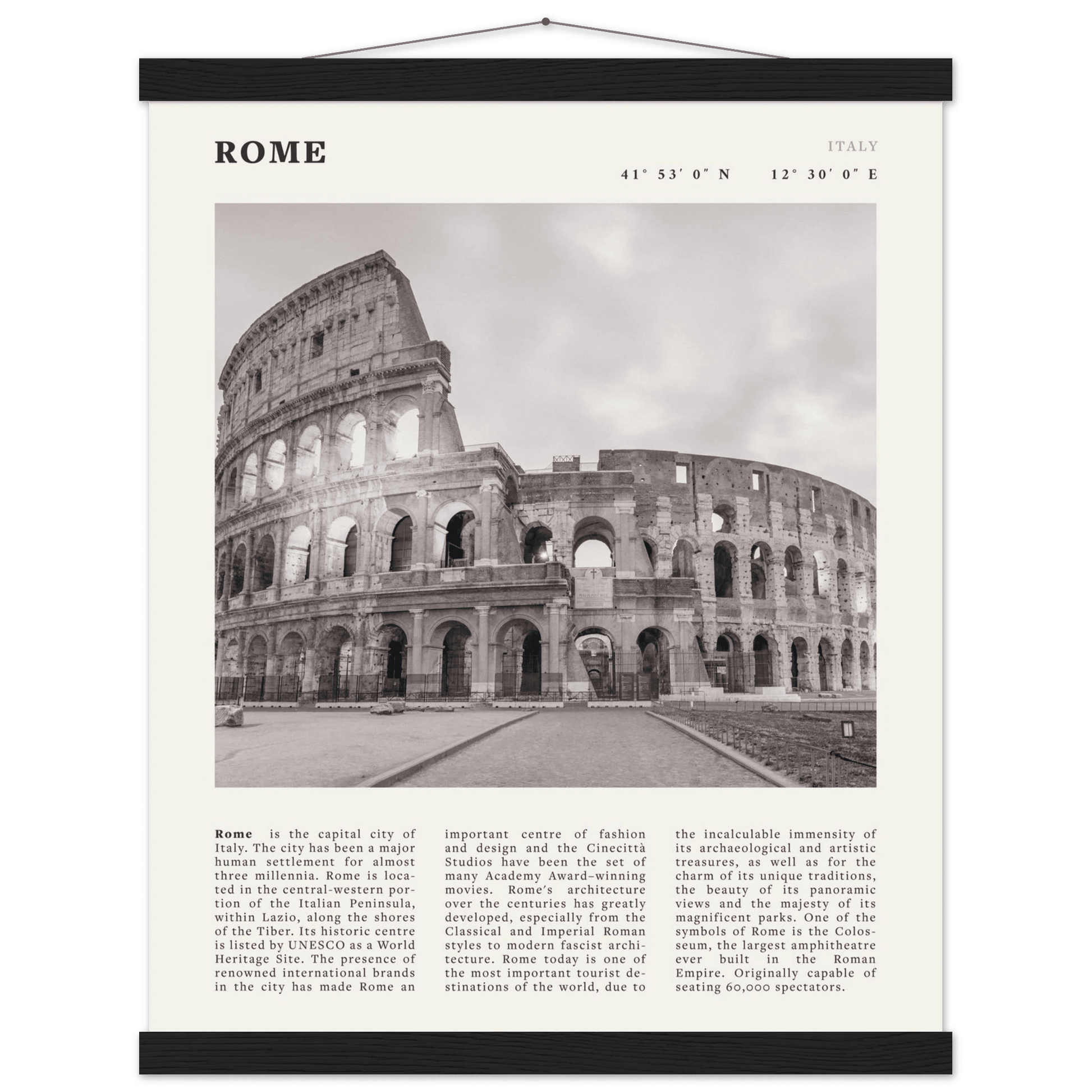 Rome Poster | Black & White Colosseum Wall Art | Italy Travel Print | Roman Decor - Evergreen Posters