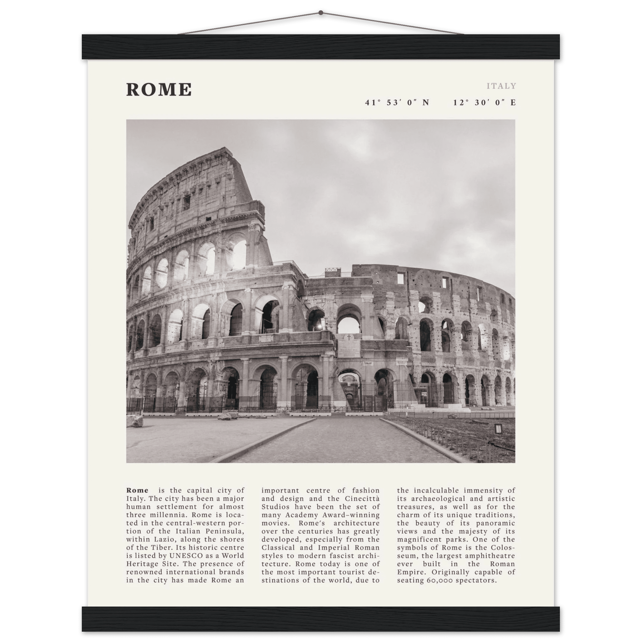 Rome Poster | Black & White Colosseum Wall Art | Italy Travel Print | Roman Decor - Evergreen Posters