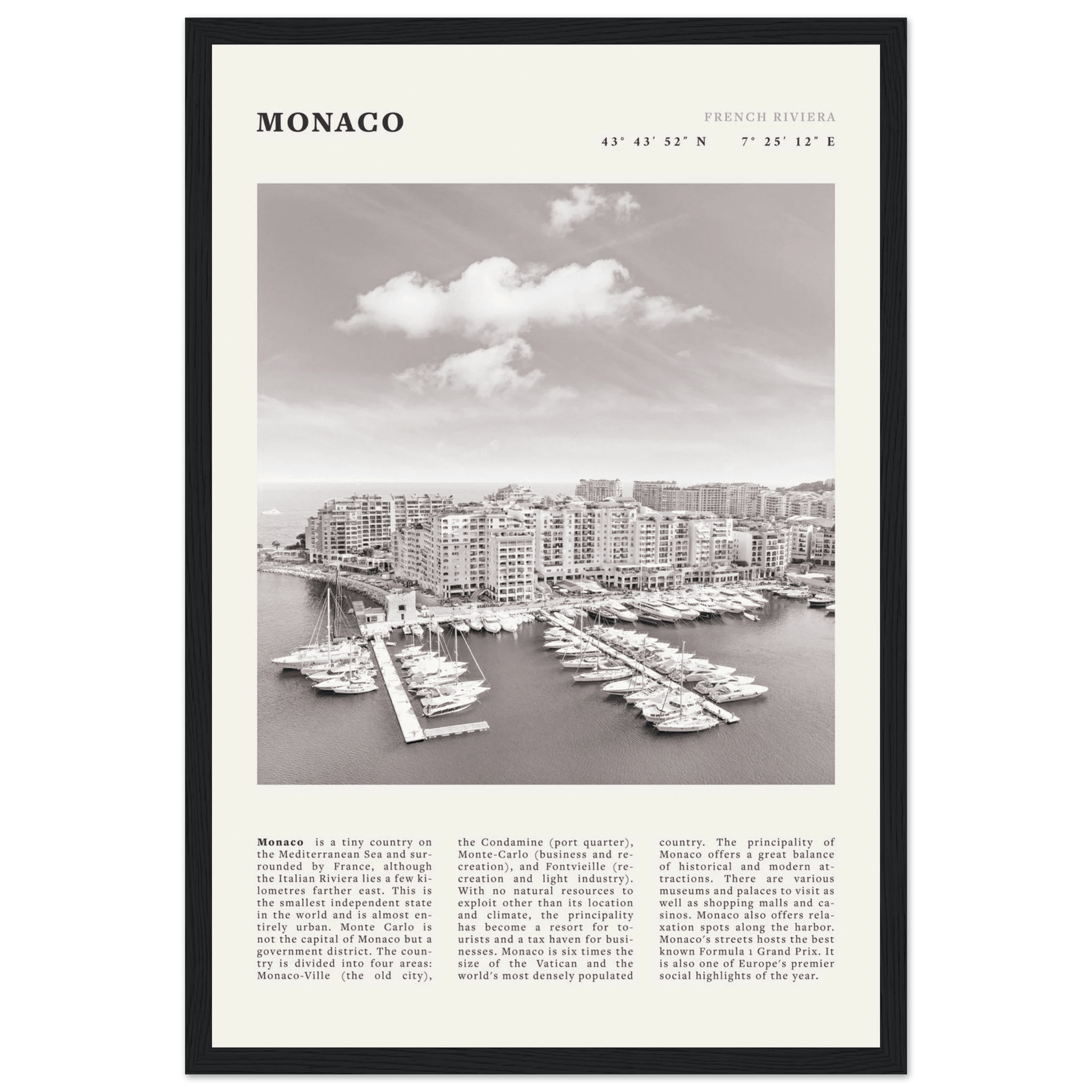 Monaco Poster Black and White – Vintage Monte Carlo Harbor Print (Digital & Printed Options) - Evergreen Posters